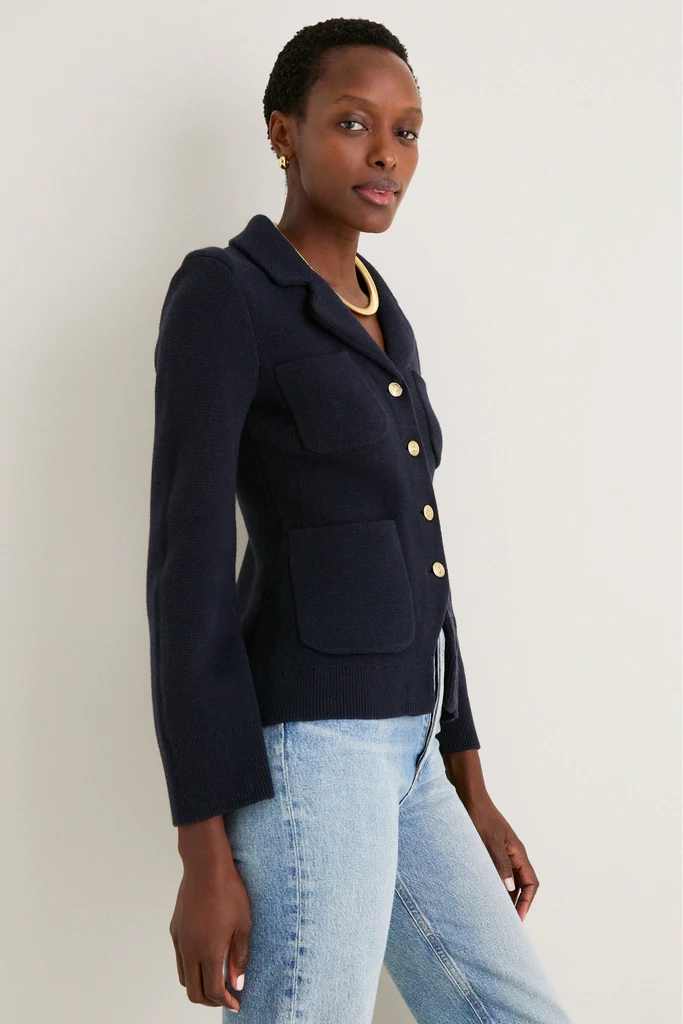 Navy London Sweater Jacket in Cotton Cashmere - Image 3