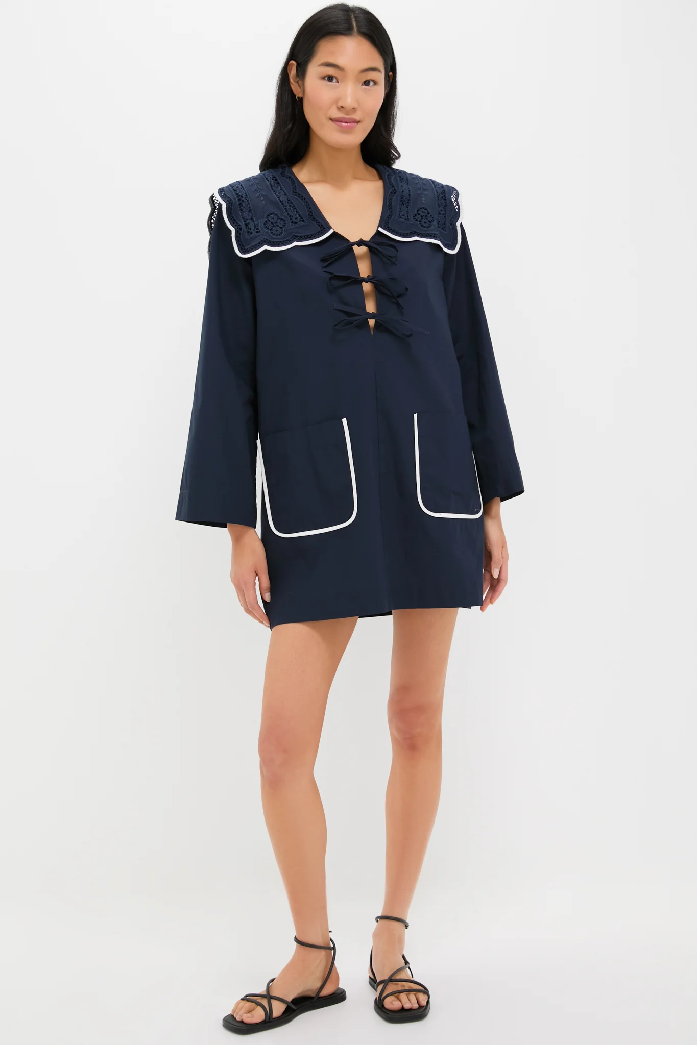 Navy Marie Embroidery Dress - Image 6