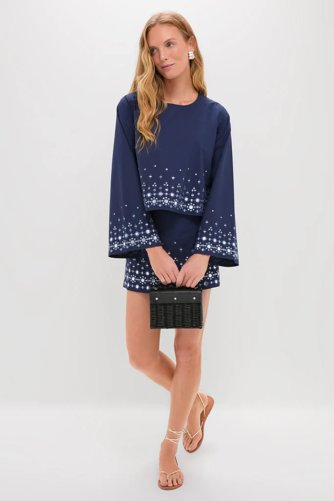 Navy Mirror Embellished Maxine Top - Image 2