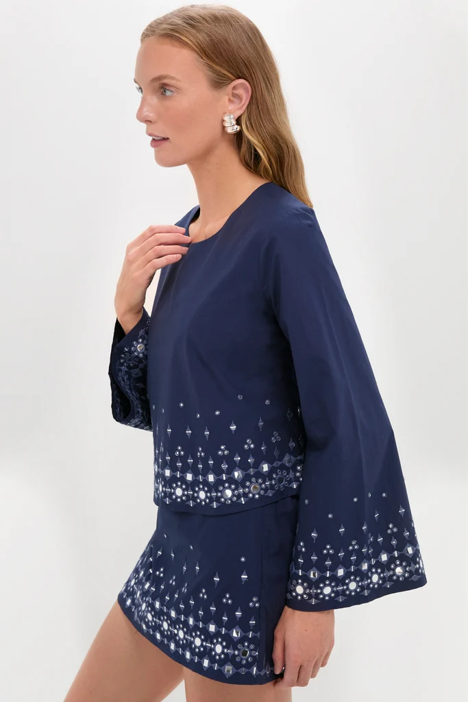 Navy Mirror Embellished Maxine Top - Image 3