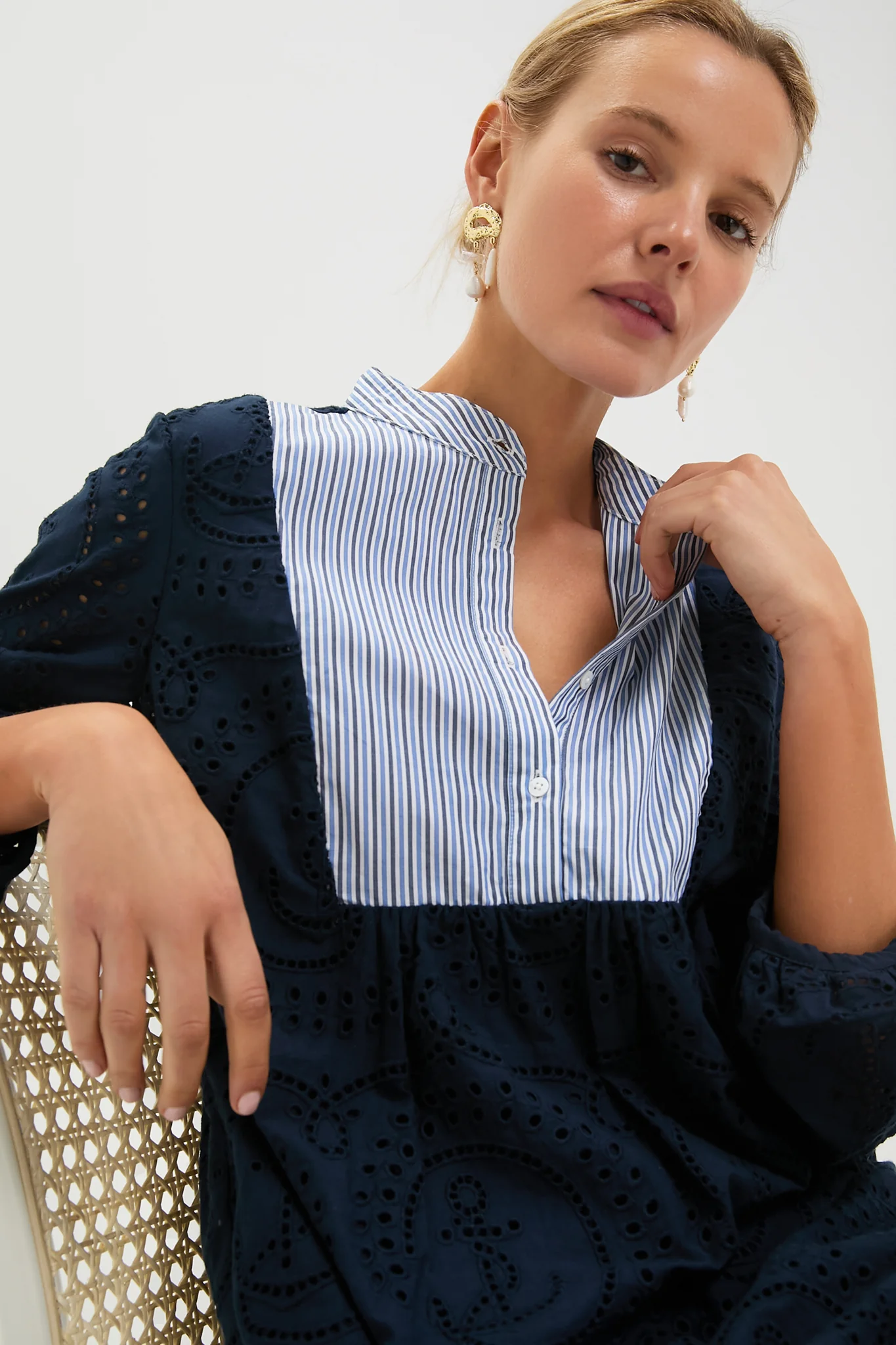 Navy Nautical Eyelet Mini Calliope Dress - Image 2