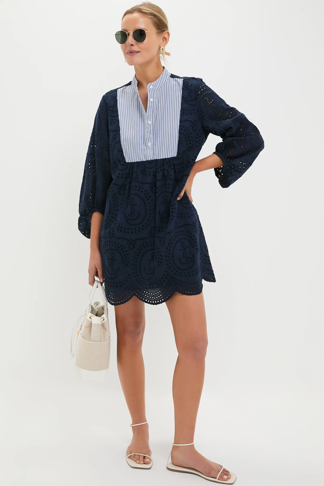 Navy Nautical Eyelet Mini Calliope Dress - Image 3