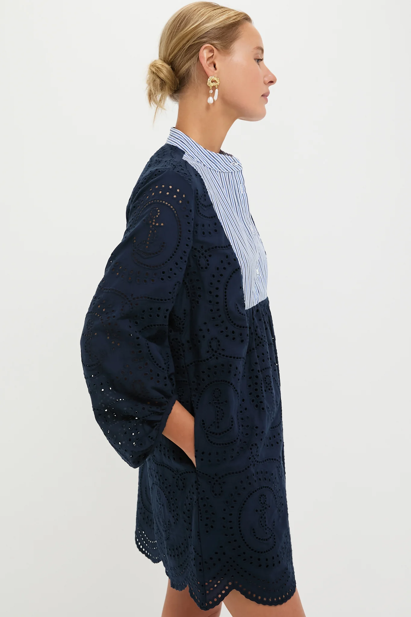 Navy Nautical Eyelet Mini Calliope Dress - Image 4
