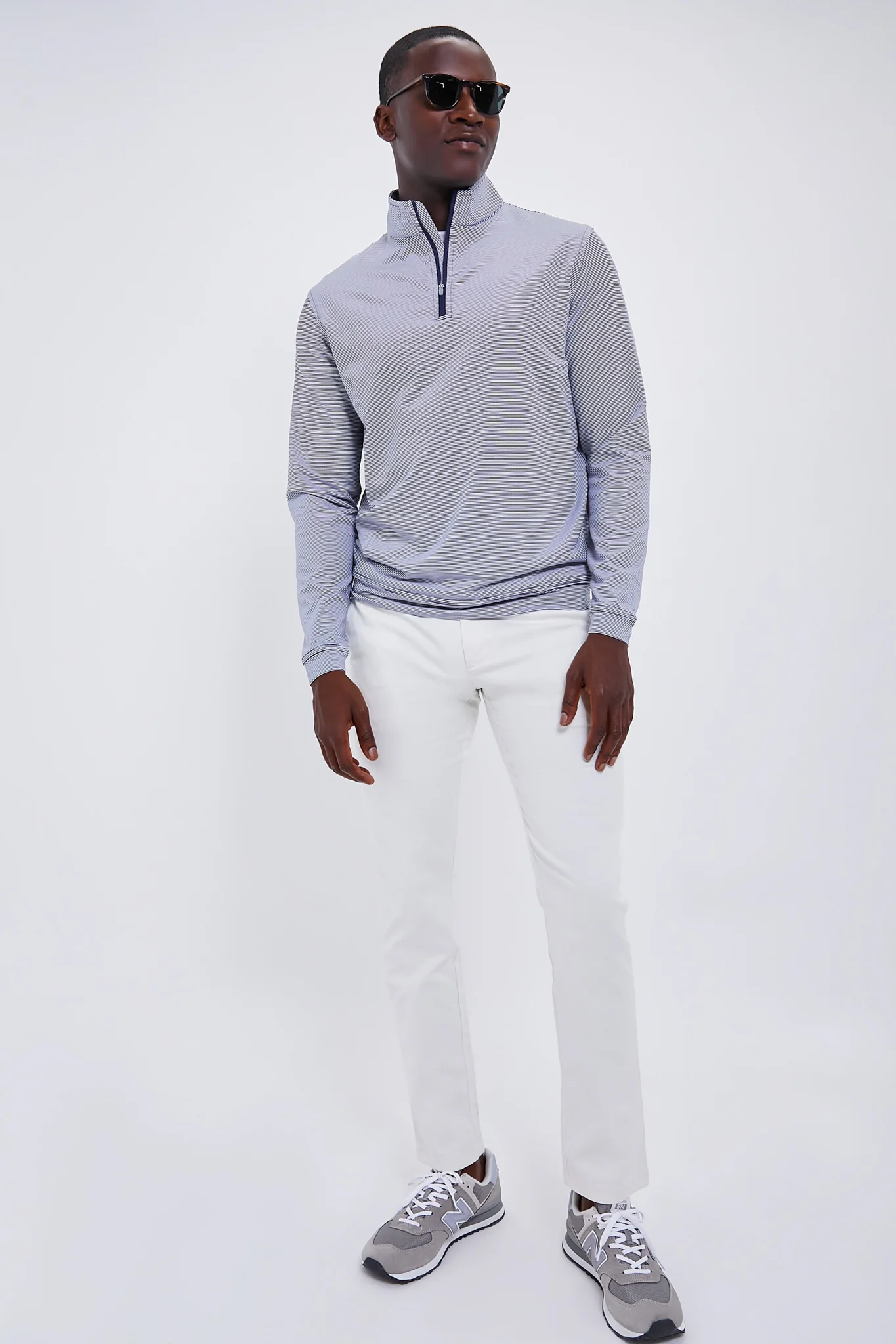 Navy Perth Sugar Stripe Performance Quarter Zip - Image 2