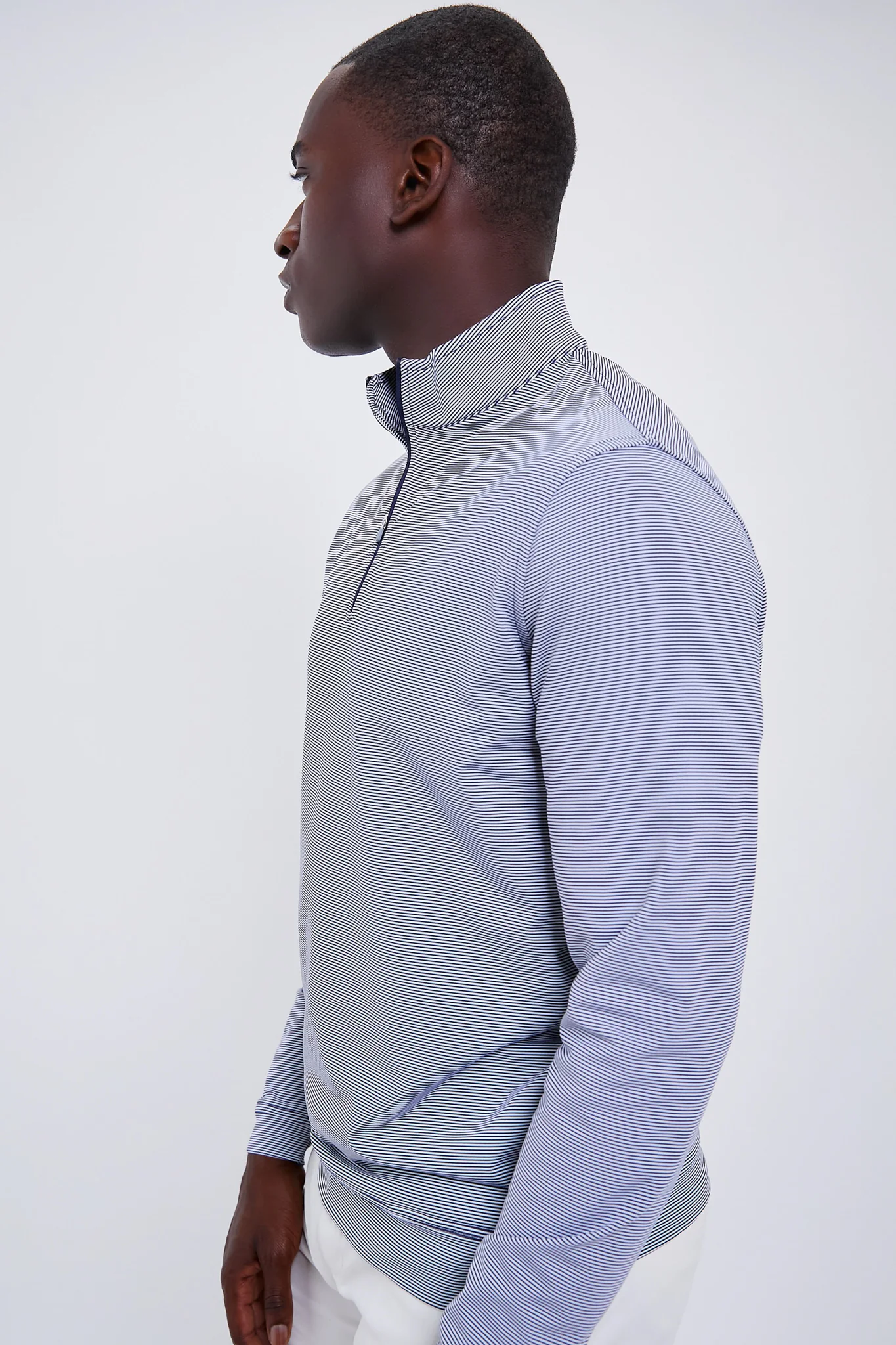 Navy Perth Sugar Stripe Performance Quarter Zip - Image 3