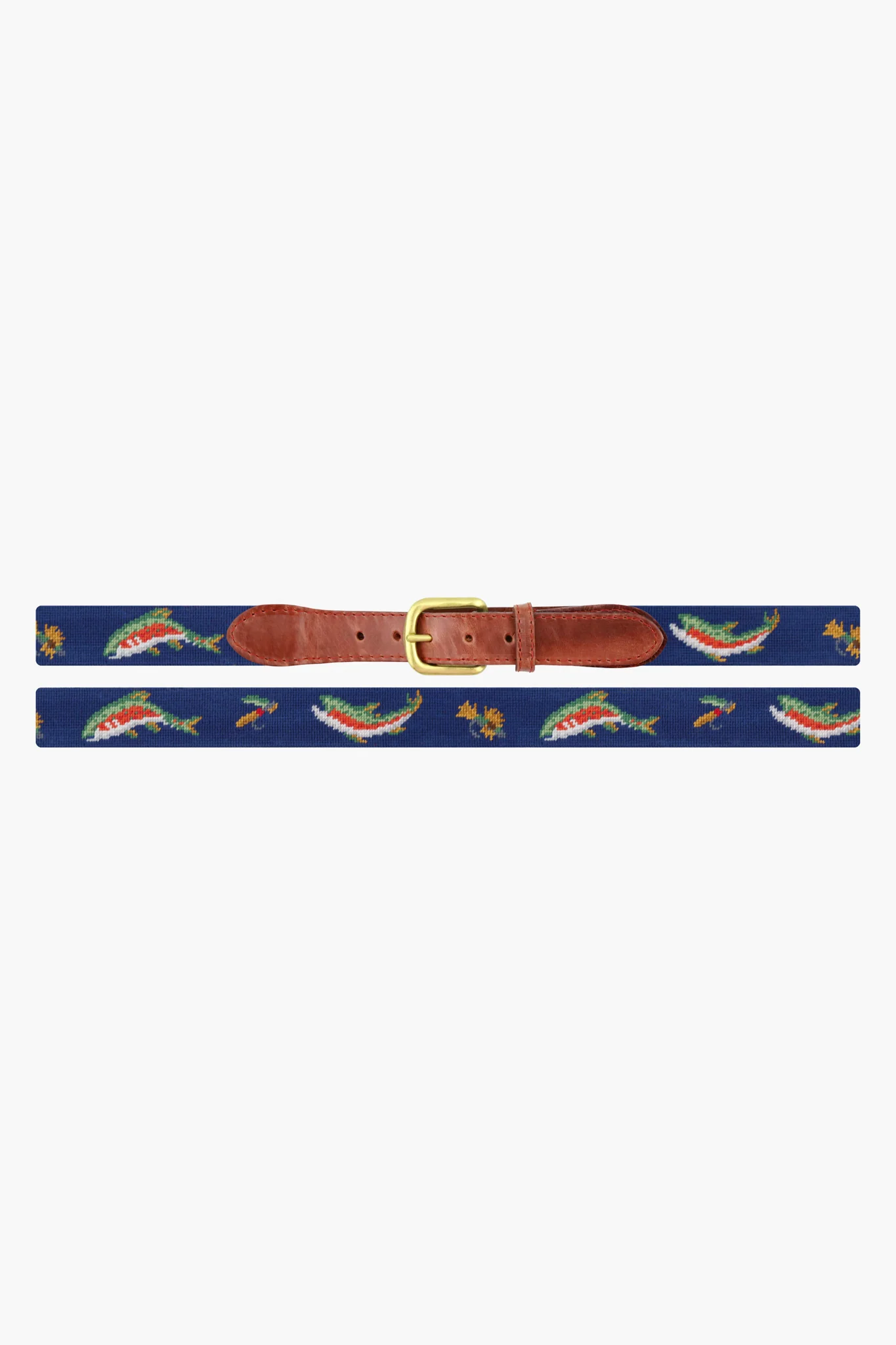 Navy Rainbow Trout and Fly Needlepoint Belt - Image 4