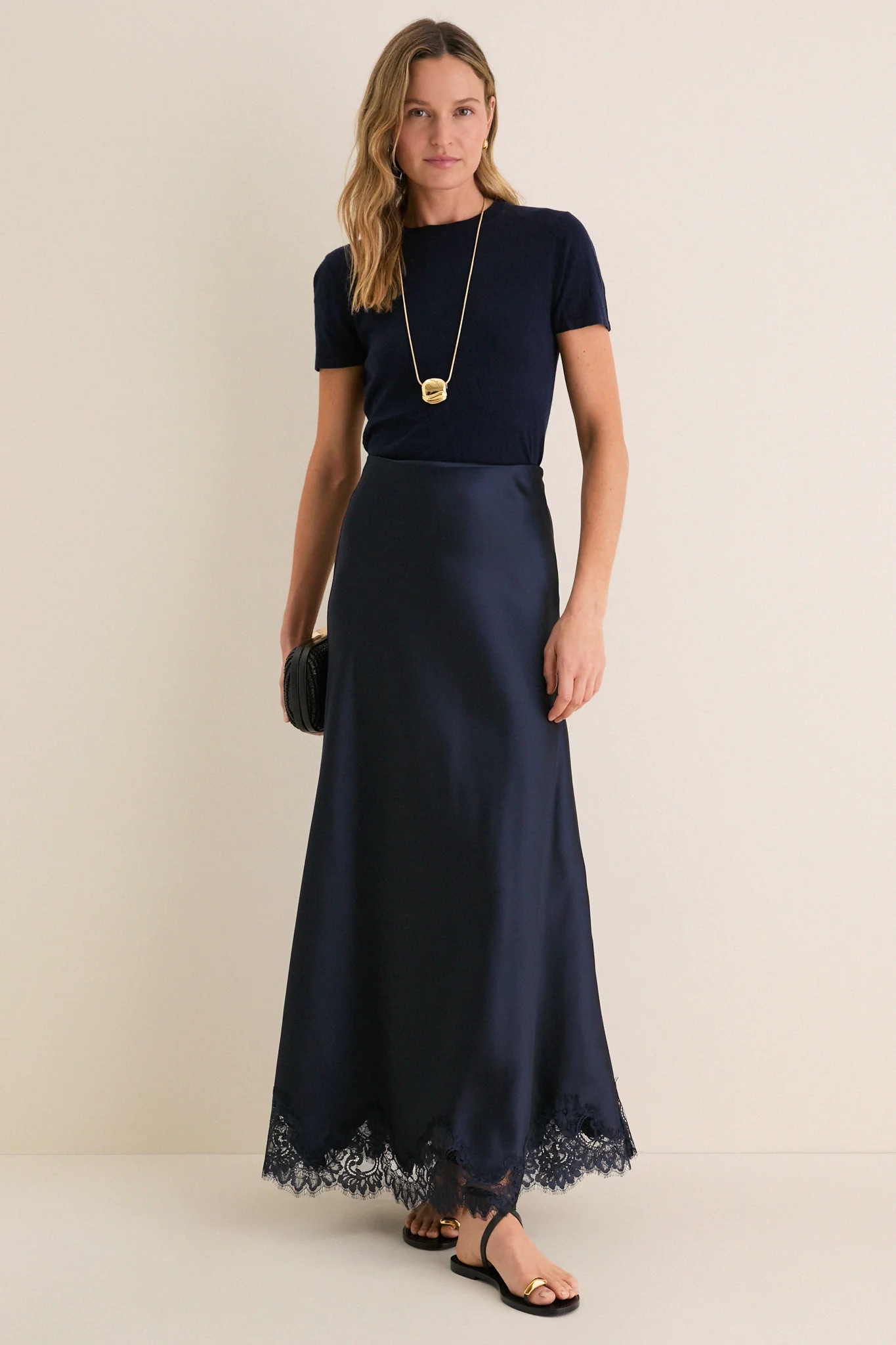 Navy Satin Mischa Slip Skirt - Image 2