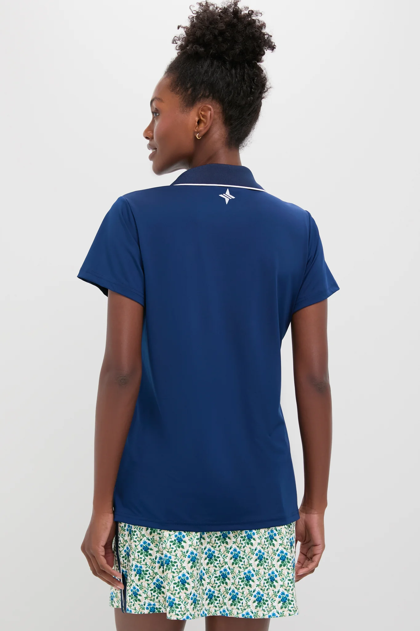 Navy and White Short Sleeve Performance Jersey Caroline Polo - Image 4