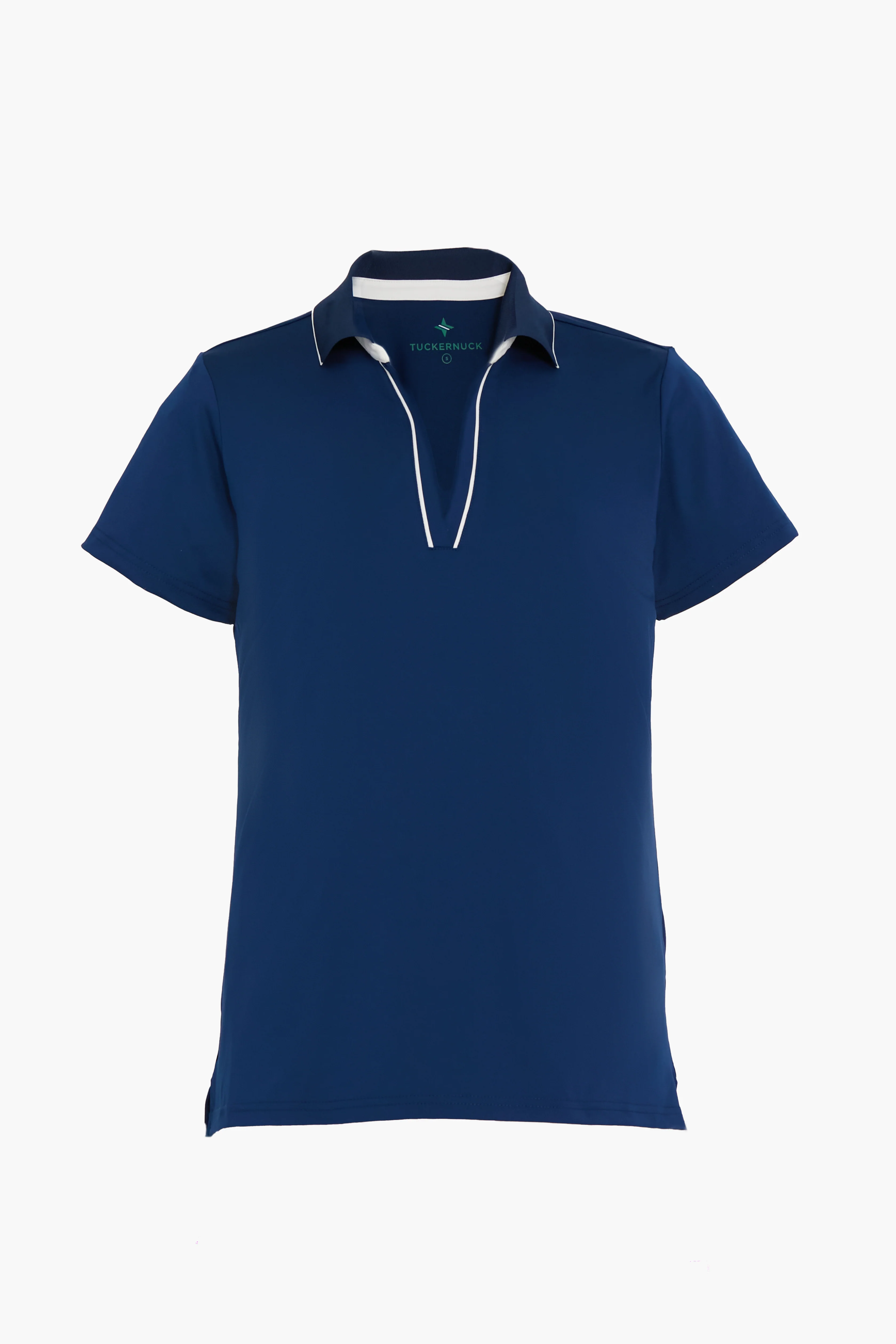 Navy and White Short Sleeve Performance Jersey Caroline Polo - Image 7