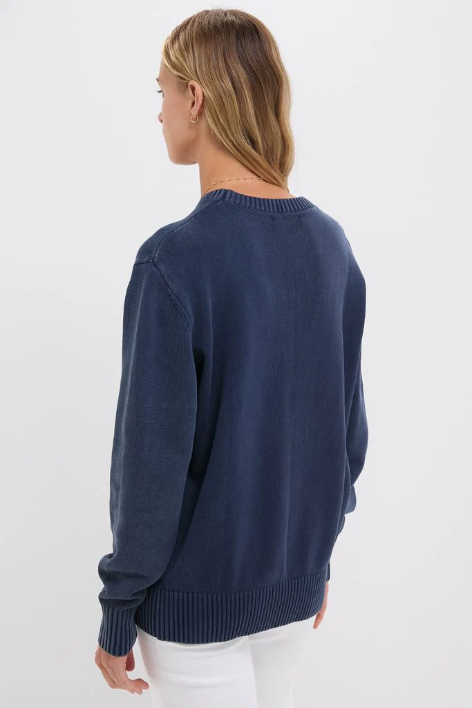 Navy Stone Washed Cotton Anne Crewneck Sweater - Image 5