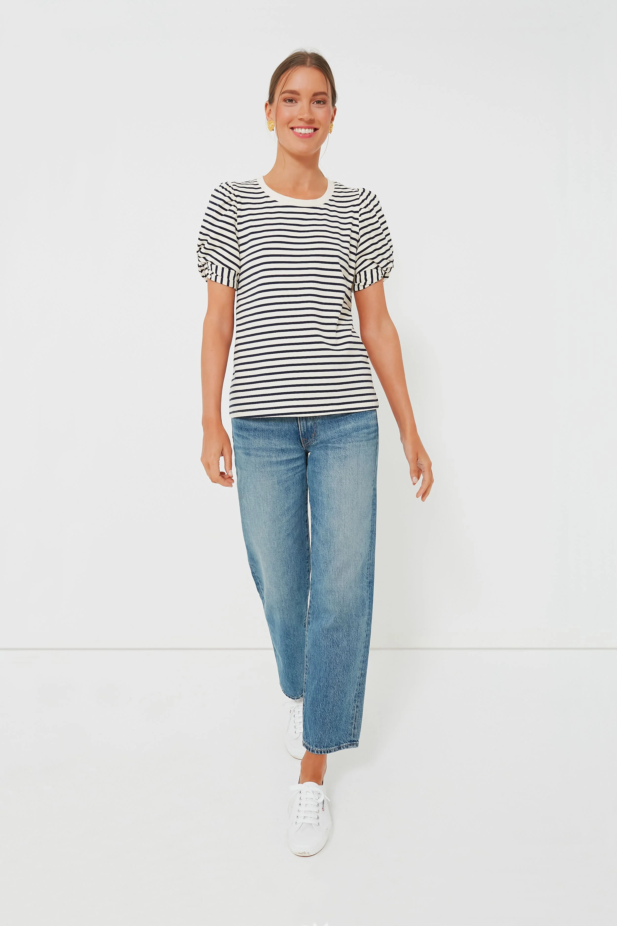 Navy Striped Vesty Puff Short Sleeve Crewneck - Image 7