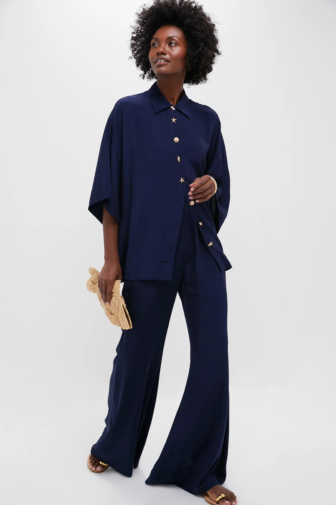 Navy Viscose Charmeuse Moore Wide Leg Pant - Image 2