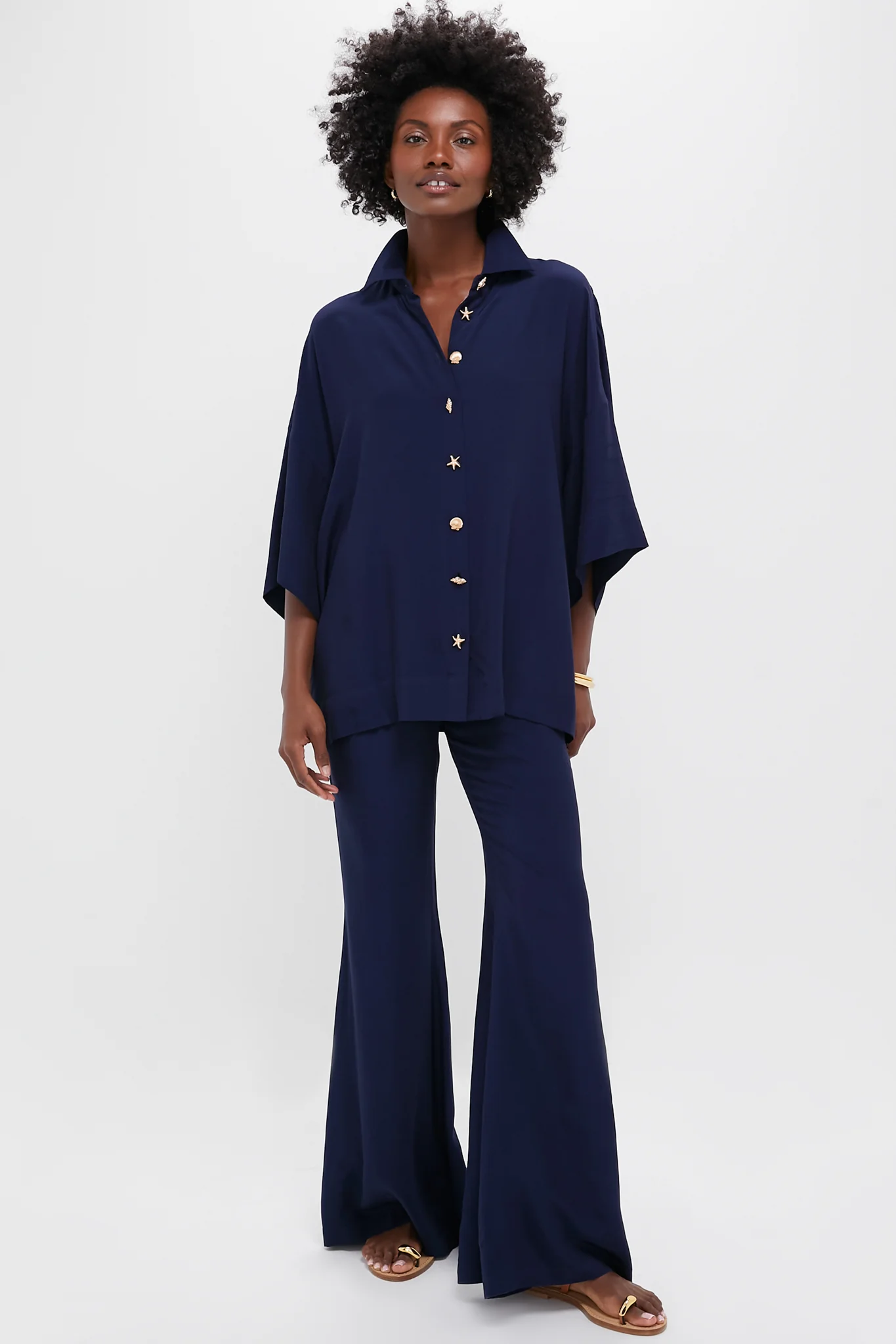 Navy Viscose Charmeuse Moore Wide Leg Pant - Image 6
