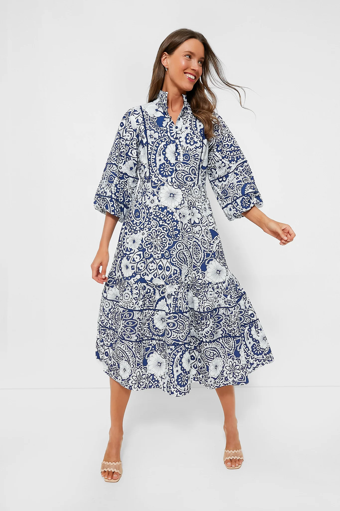 Navy & White Floral Hillsborough Midi Dress