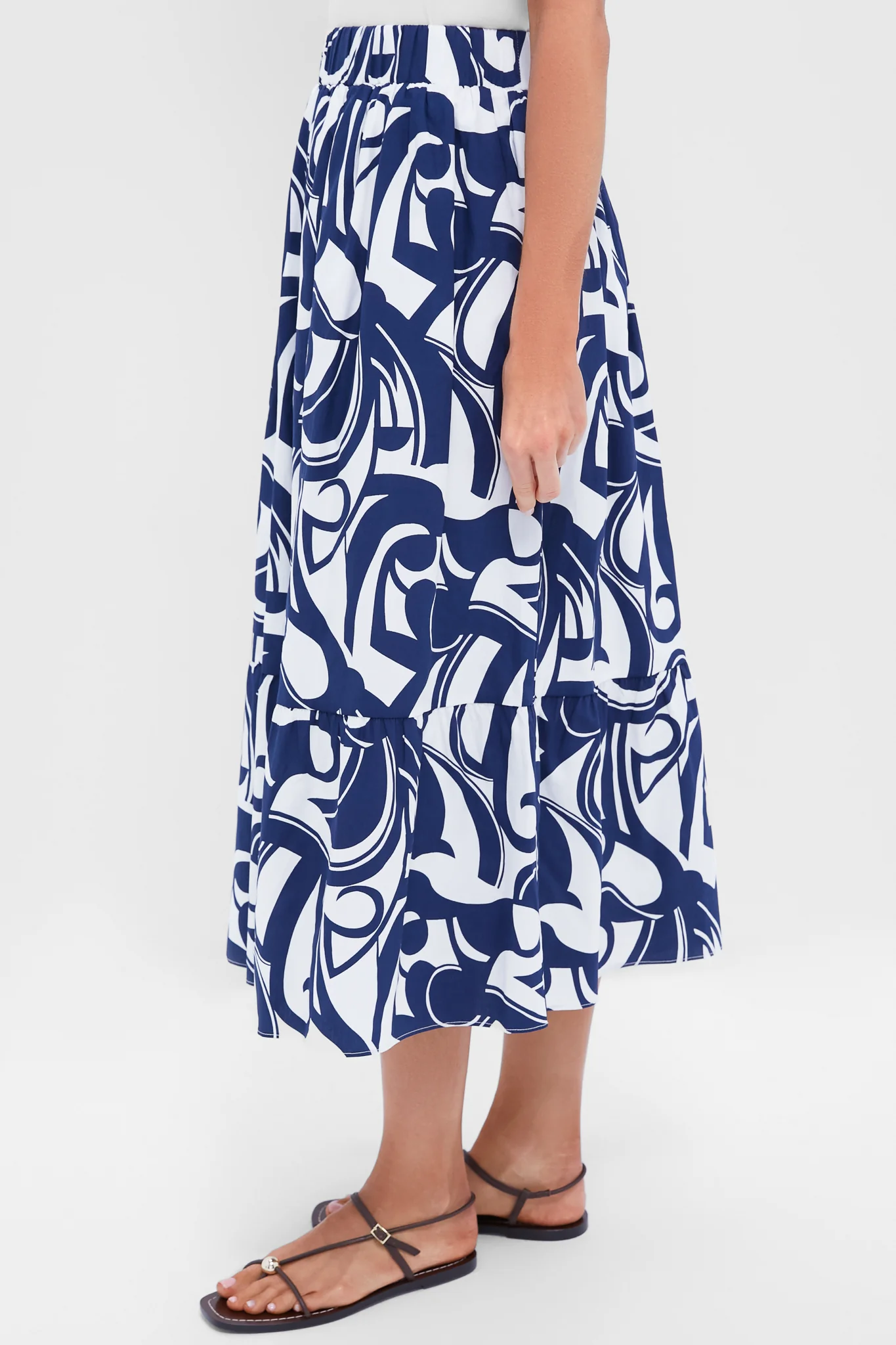 Navy & White Swirl Print Willard Maxi Skirt - Image 3