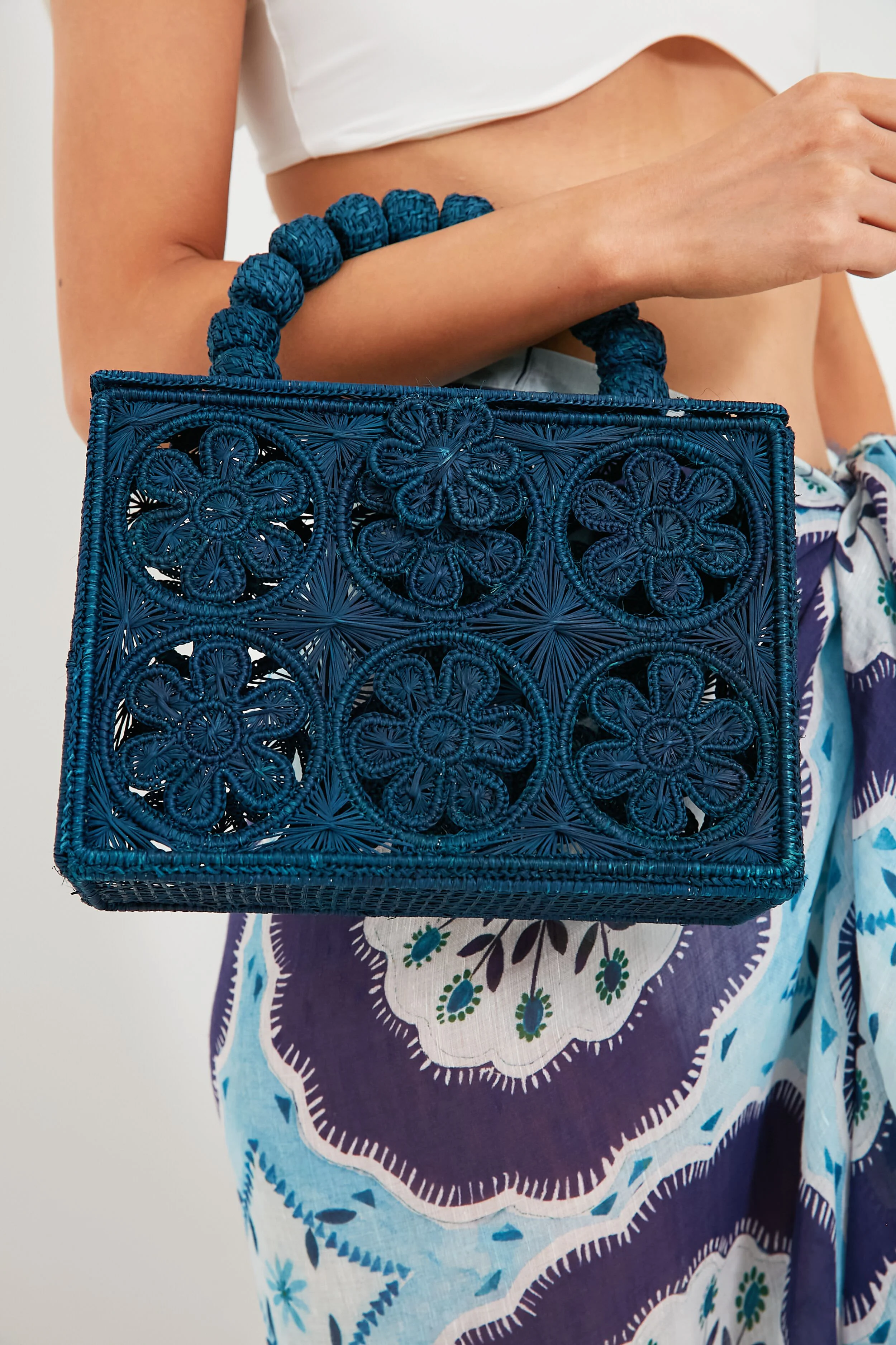 Newport Navy Rattan Bloom Clutch - Image 2