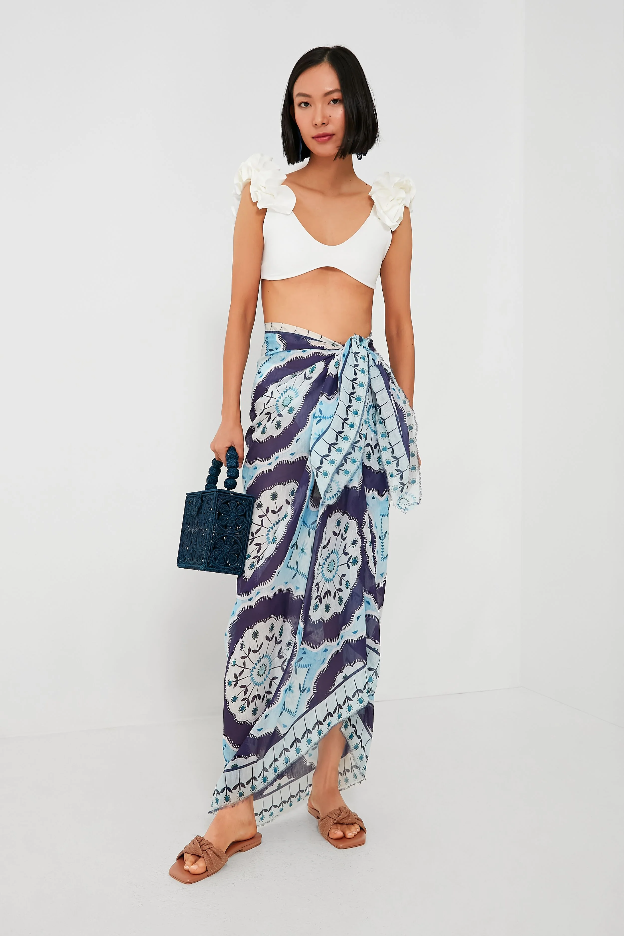 Newport Navy Rattan Bloom Clutch - Image 5