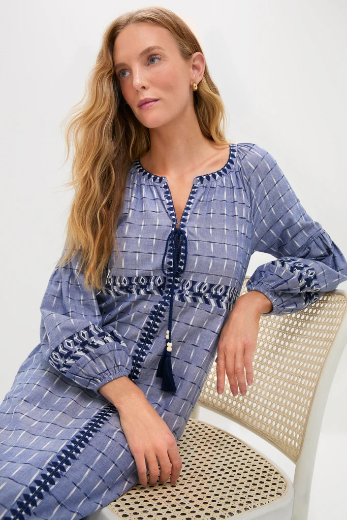 Azure Ikat Embroidered Wynne Dress - Image 2