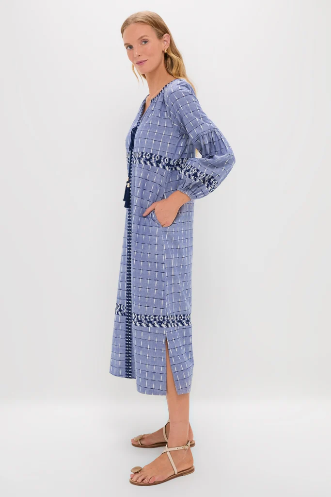 Azure Ikat Embroidered Wynne Dress - Image 3