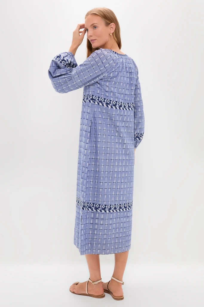 Azure Ikat Embroidered Wynne Dress - Image 4