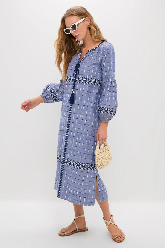 Azure Ikat Embroidered Wynne Dress - Image 5
