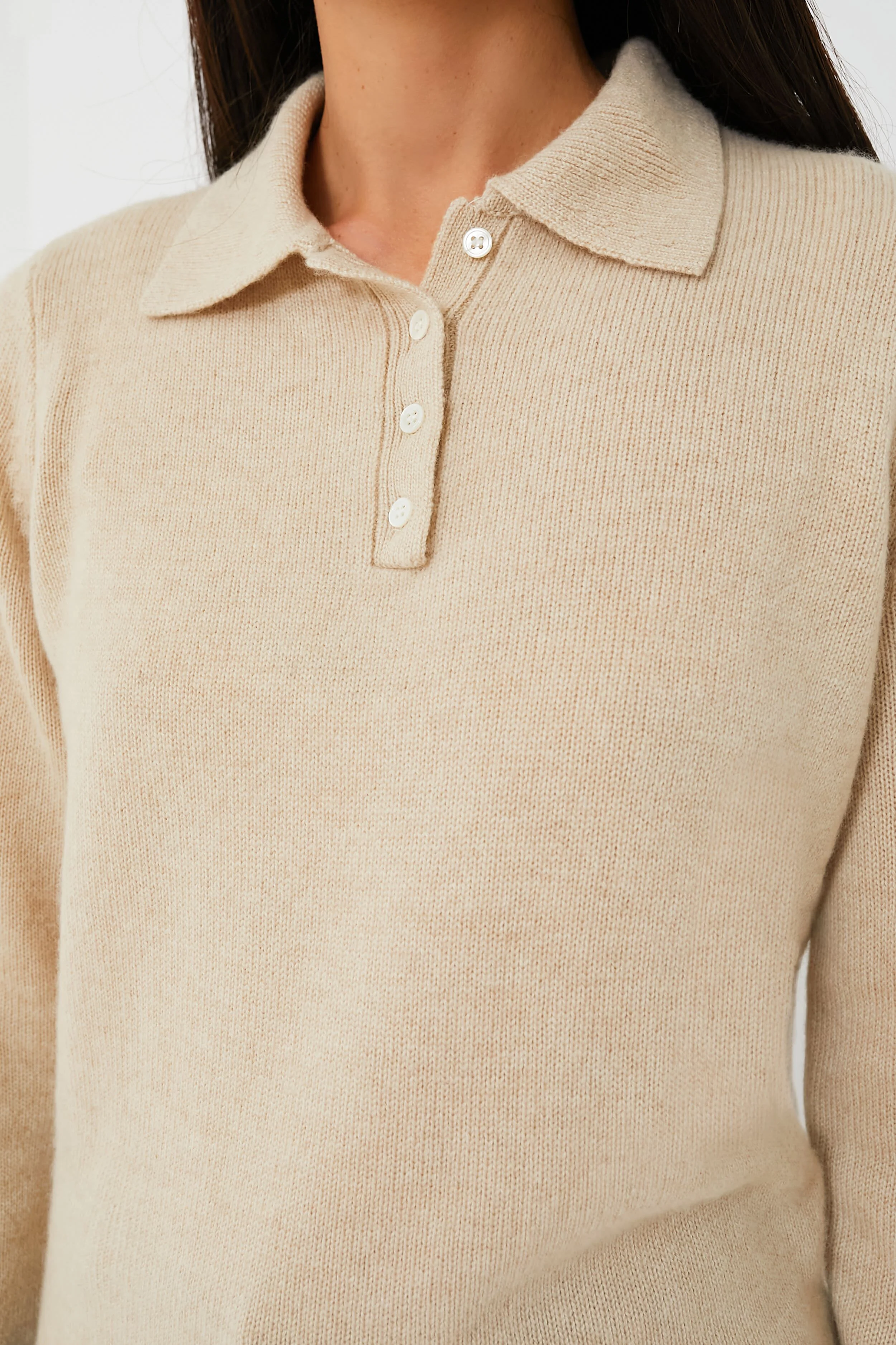 Oatmeal Cashmere Alice Polo Sweater - Image 5