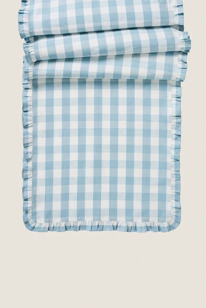 Ocean Gingham Ruffle Table Runner