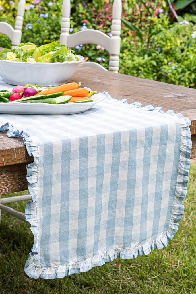Ocean Gingham Ruffle Table Runner - Image 3