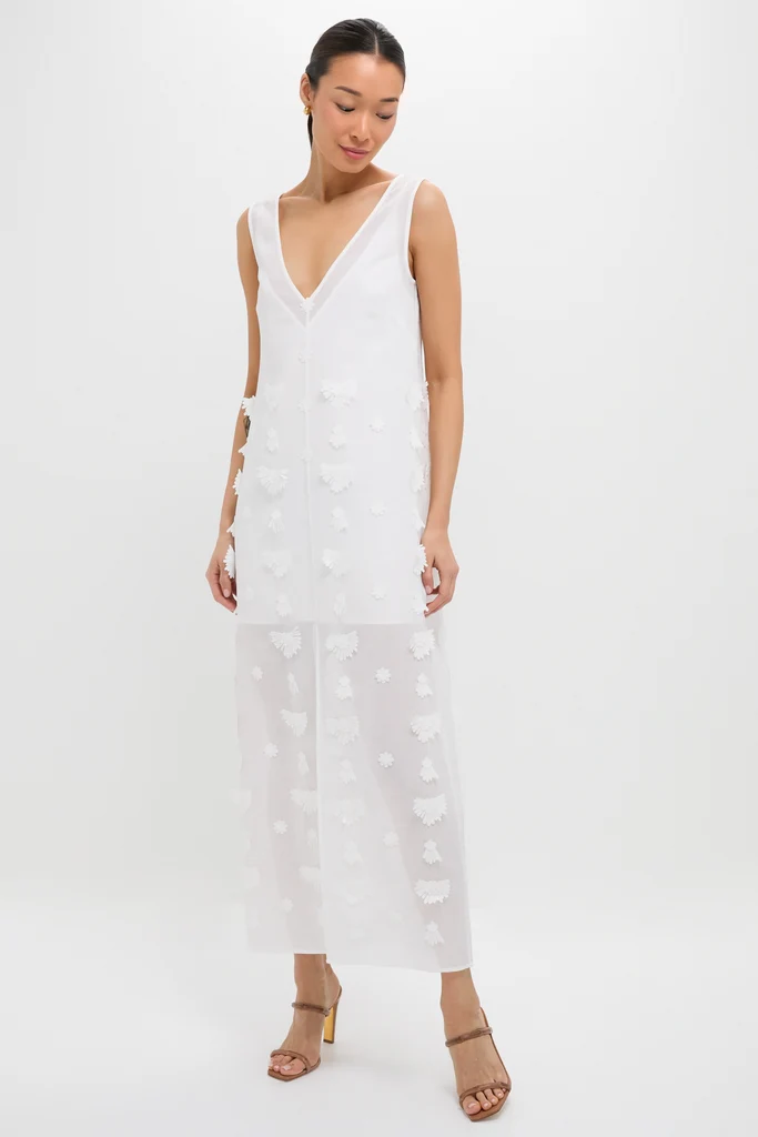 Off White Aria Embroidery Midi Dress