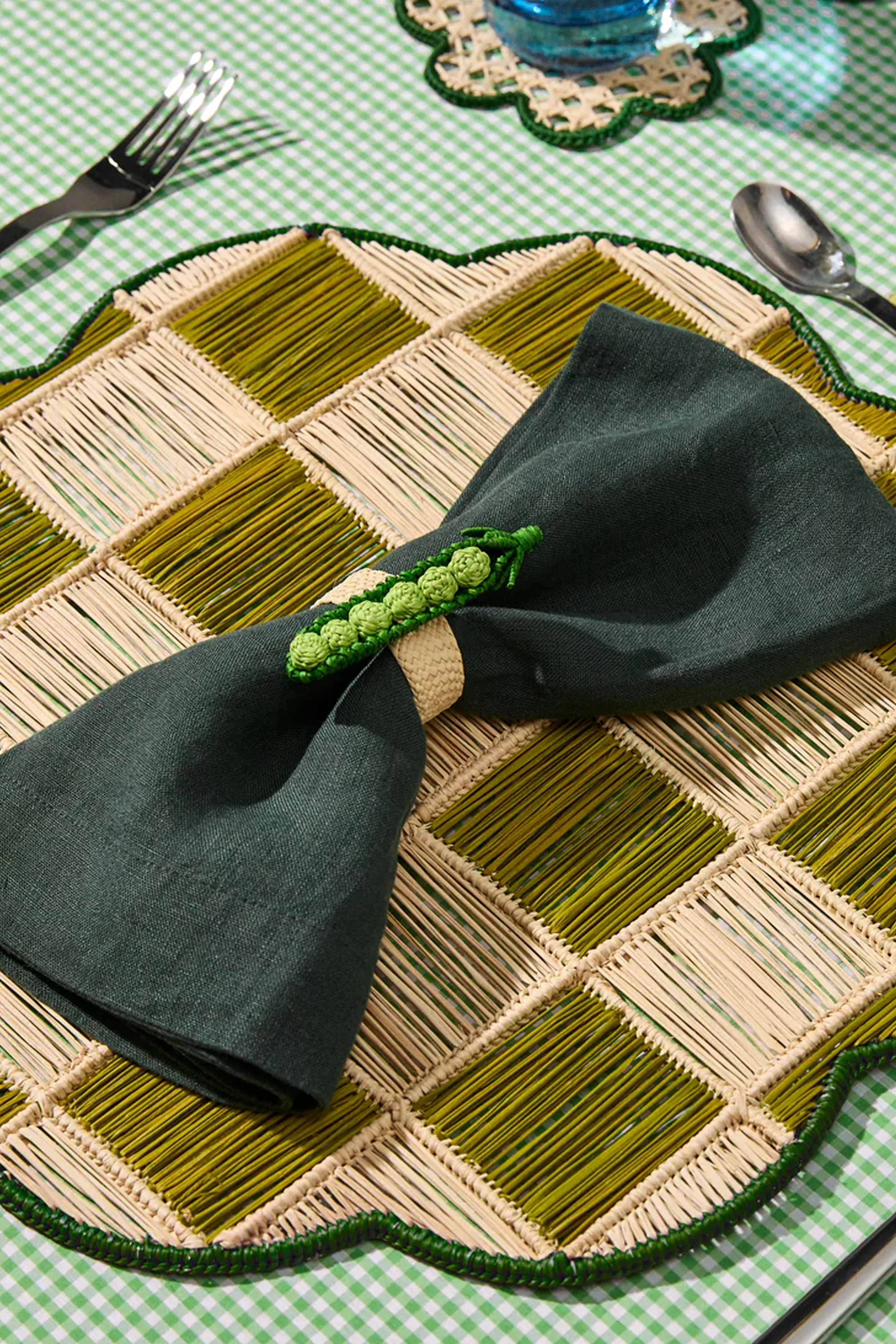 Olive Gingham Cloud Placemat - Image 2