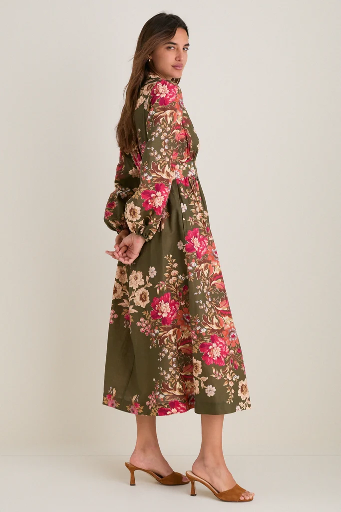 Olive Ornate Floral Serena Dress - Image 6