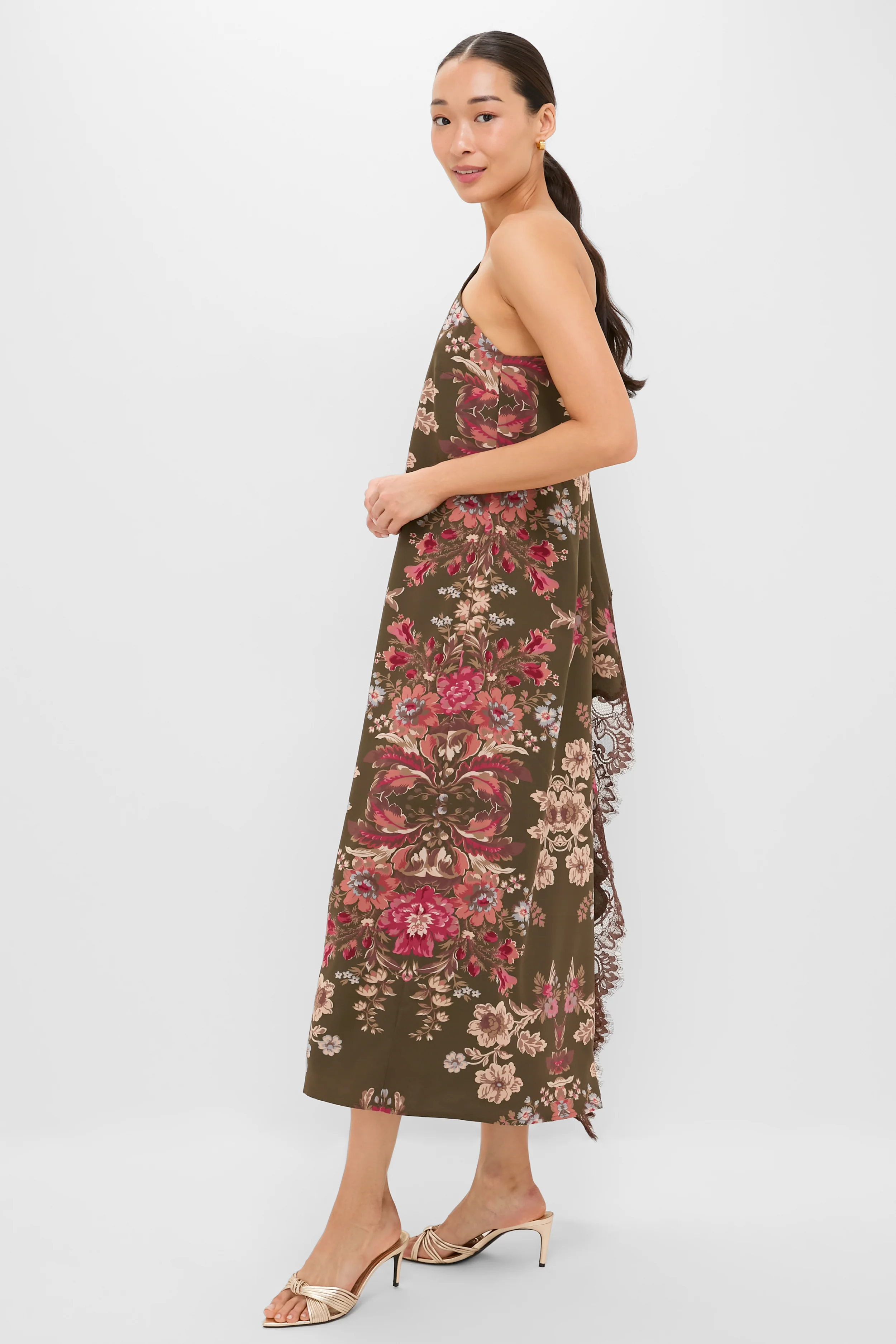 Olive Ornate Lace Floral One Shoulder Isla Dress - Image 4