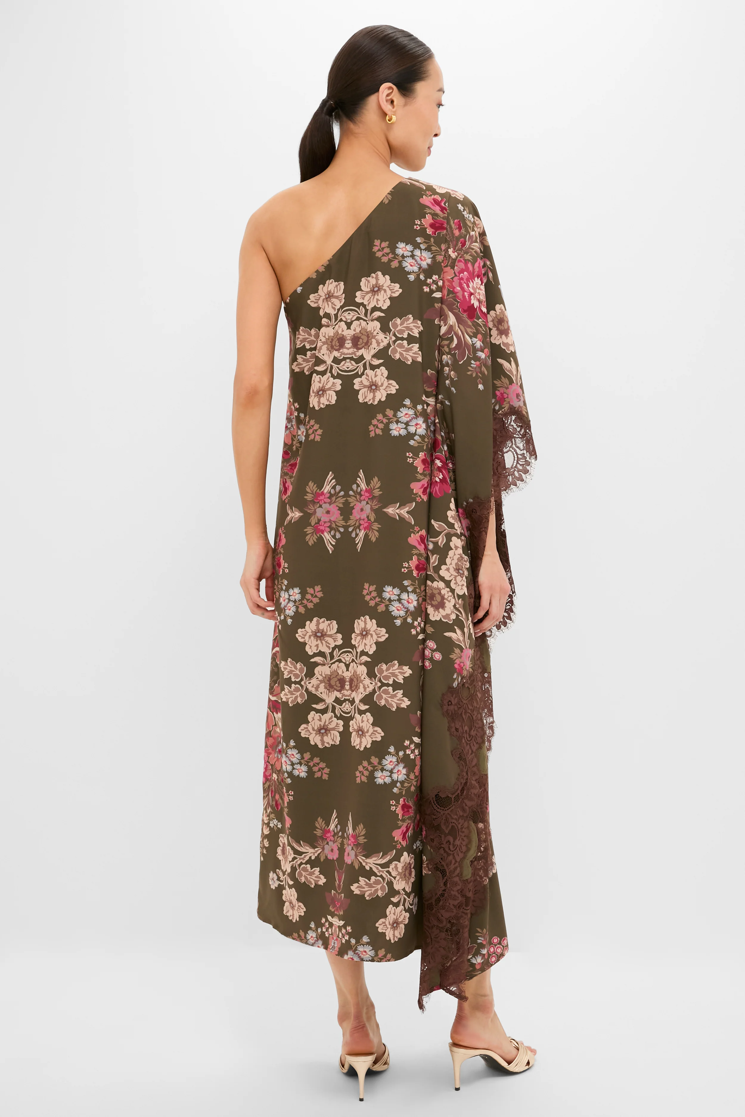 Olive Ornate Lace Floral One Shoulder Isla Dress - Image 5