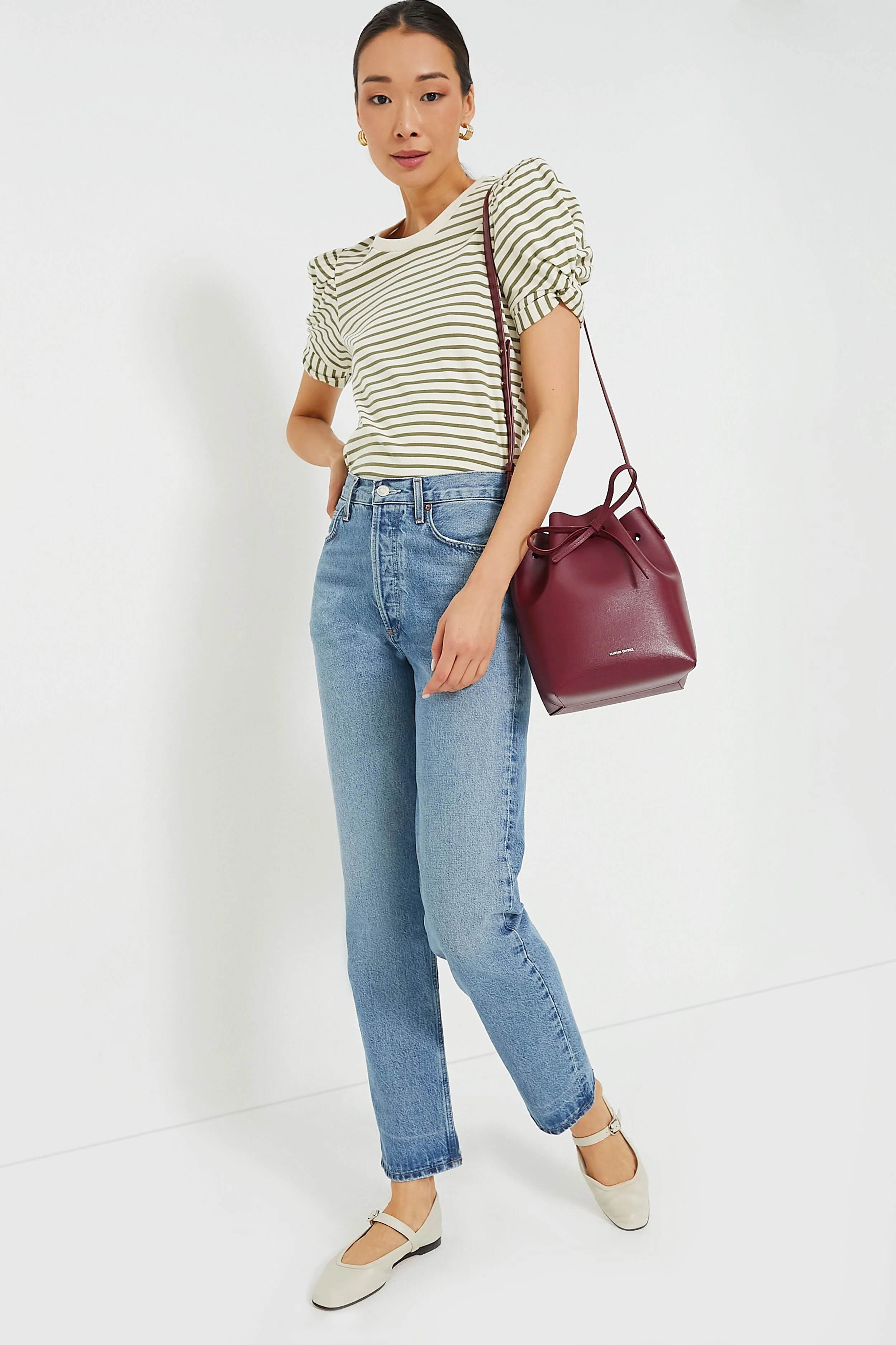 Olive Striped Vesty Puff Short Sleeve Crewneck - Image 2