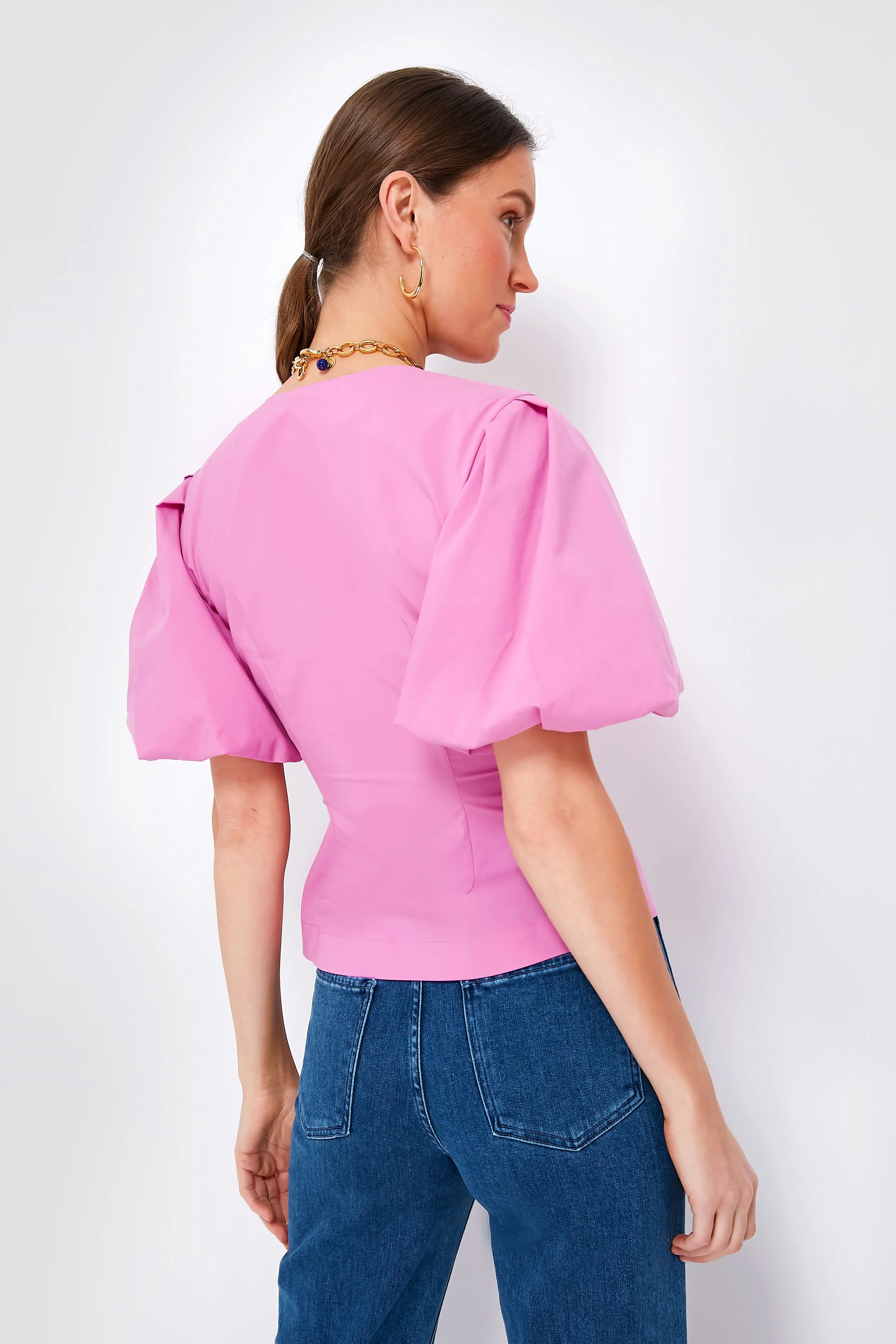 Opera Pink Rebel Cotton Poplin Short Sleeve Top - Image 4