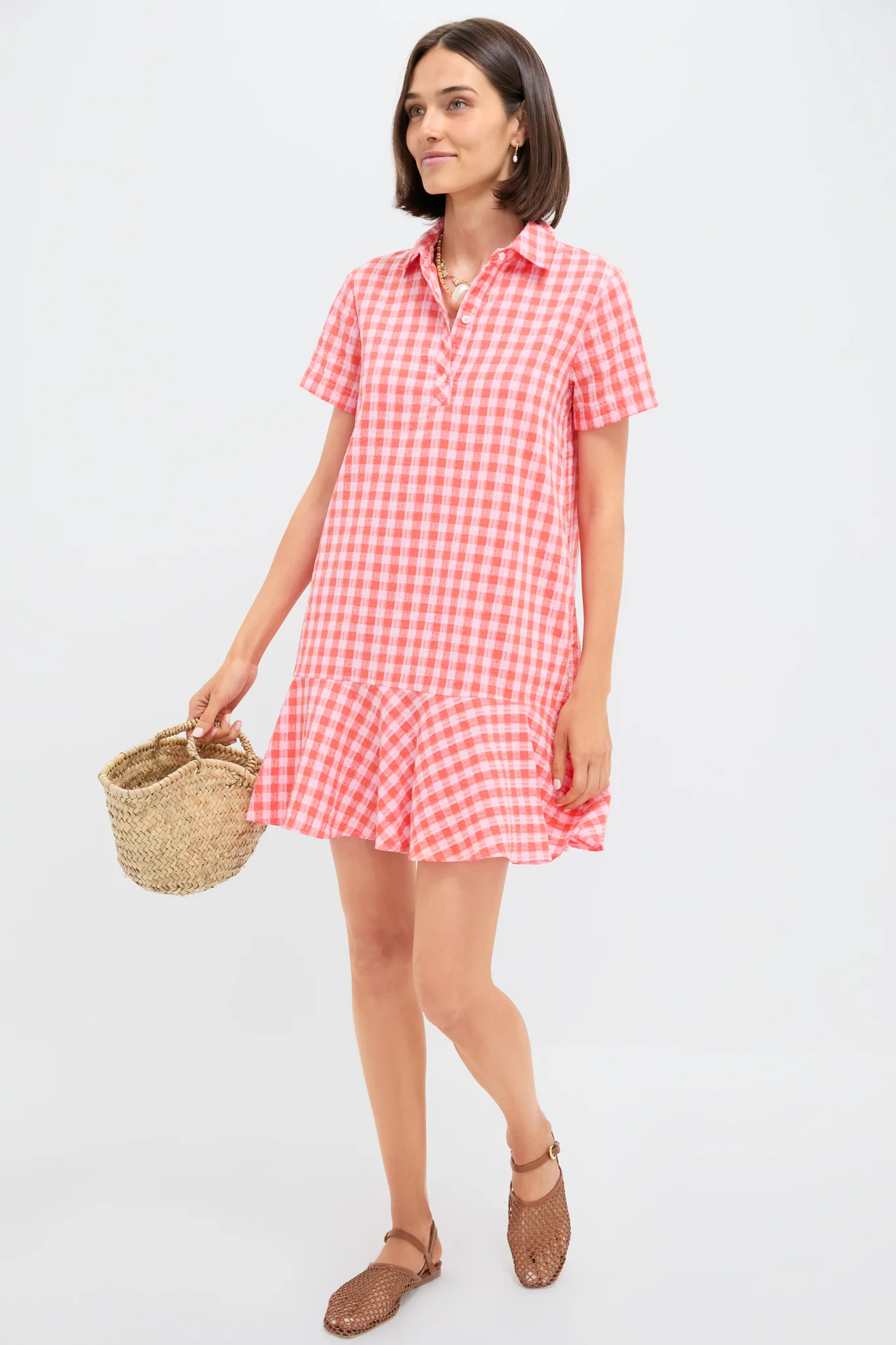 Orange and Pink Seersucker Short Sleeve May Dress - Image 2