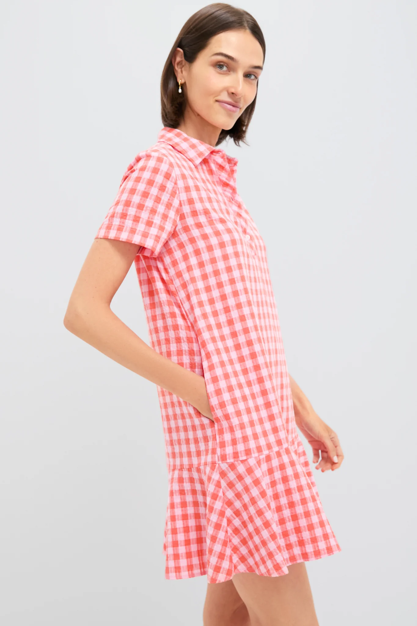 Orange and Pink Seersucker Short Sleeve May Dress - Image 3