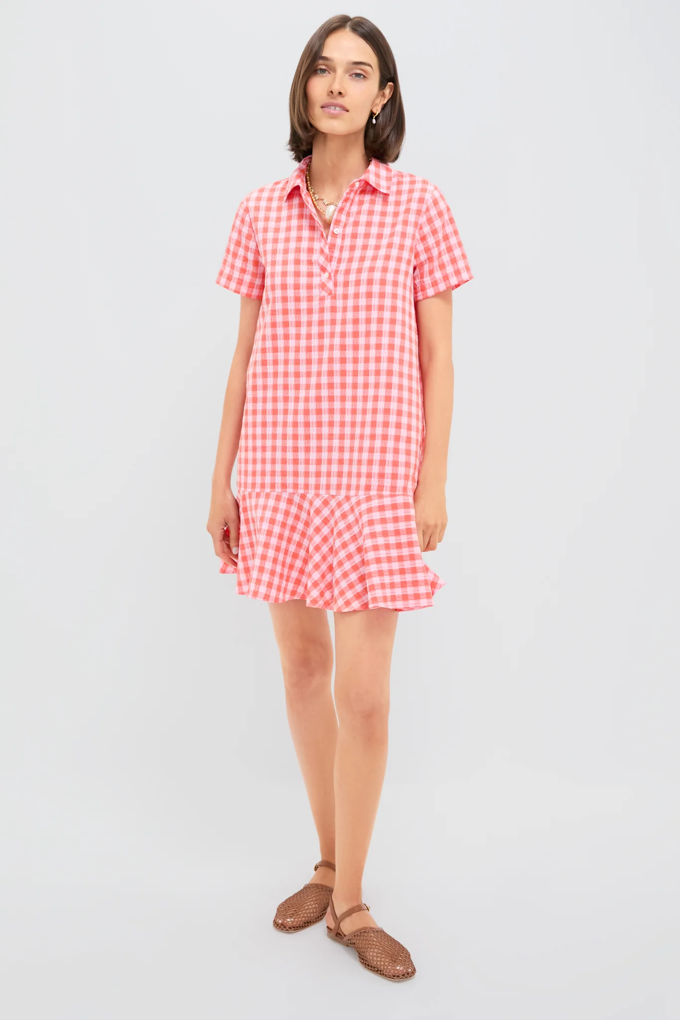 Orange and Pink Seersucker Short Sleeve May Dress - Image 6