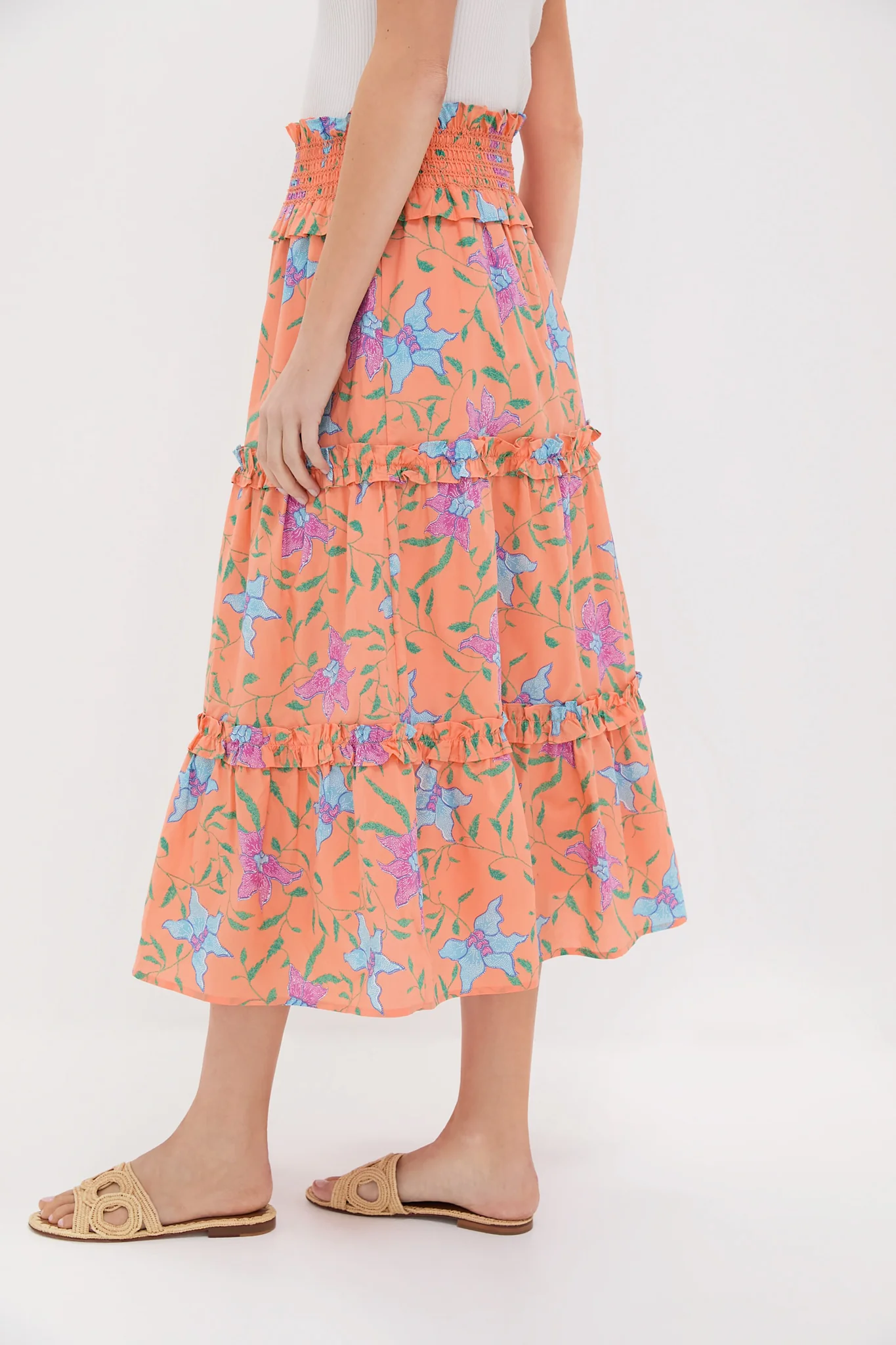 Orange Multi Floral Smocked Odette Maxi Skirt - Image 3