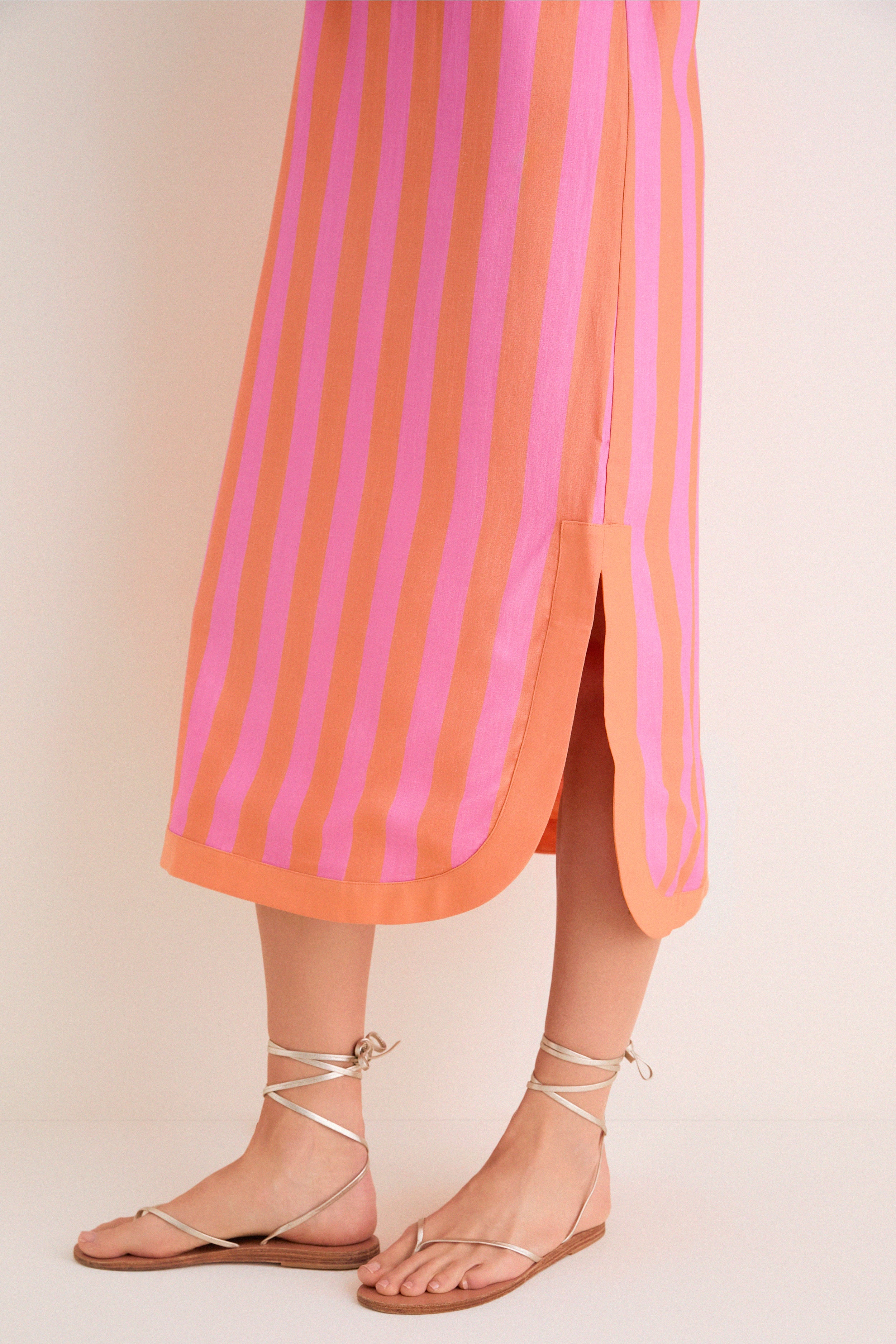 Orange & Pink Cabana Stripe Nella Midi Dress - Image 6