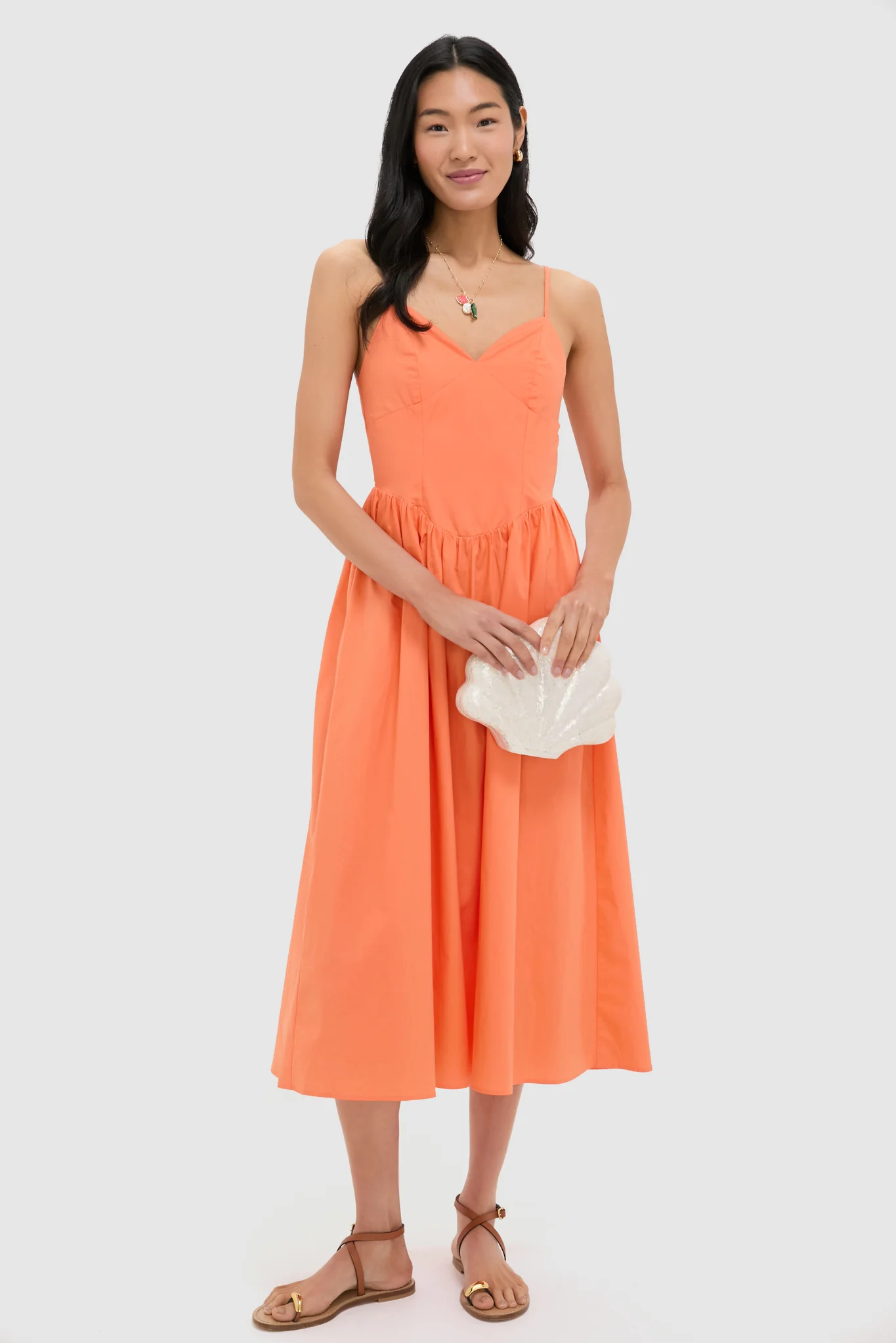 Orange V-Neck Midi Dress - Image 2