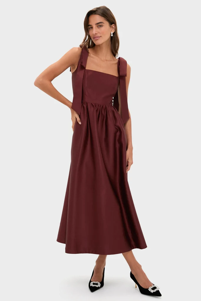 Oxblood Dupioni Bow Esme Dress