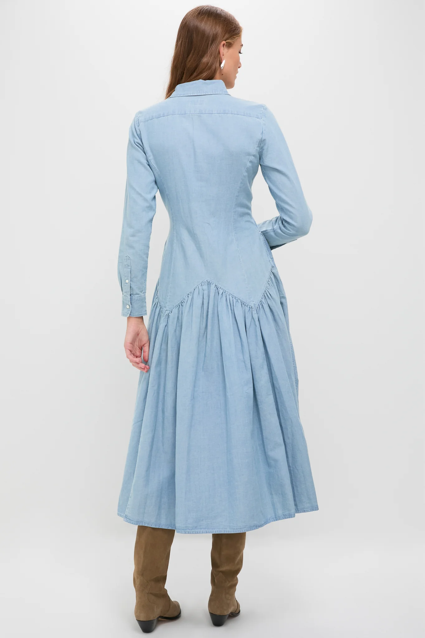 Pacific Blue Chambray Woven Collared Long Sleeve Shirt Dress - Image 4