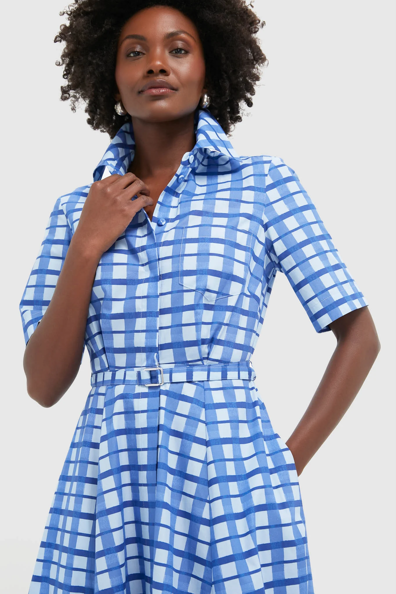 Painted Gingham Blue Rubie Midi Dress - Image 5