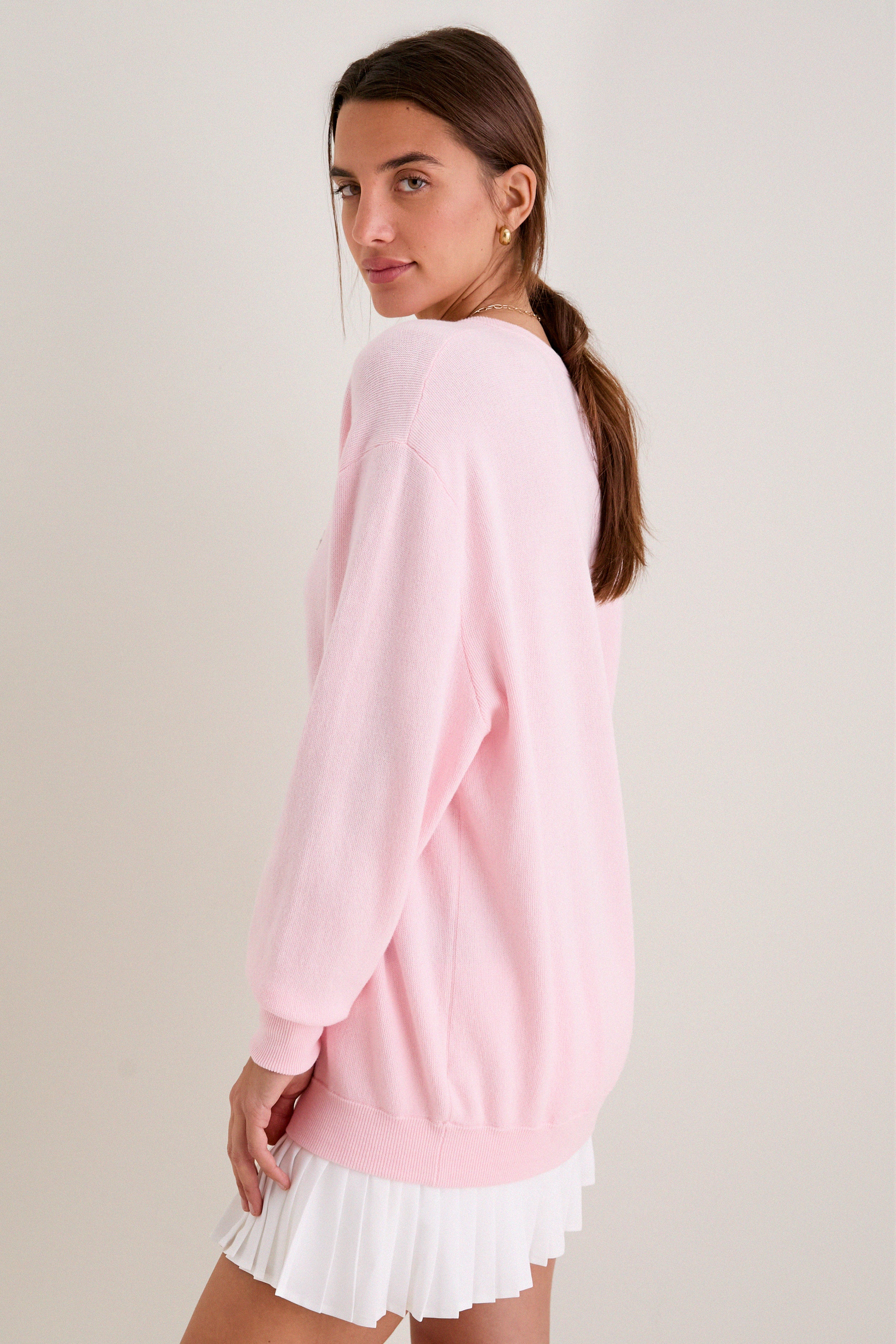 Pale Pink Wilma V-Neck Sweater - Image 3