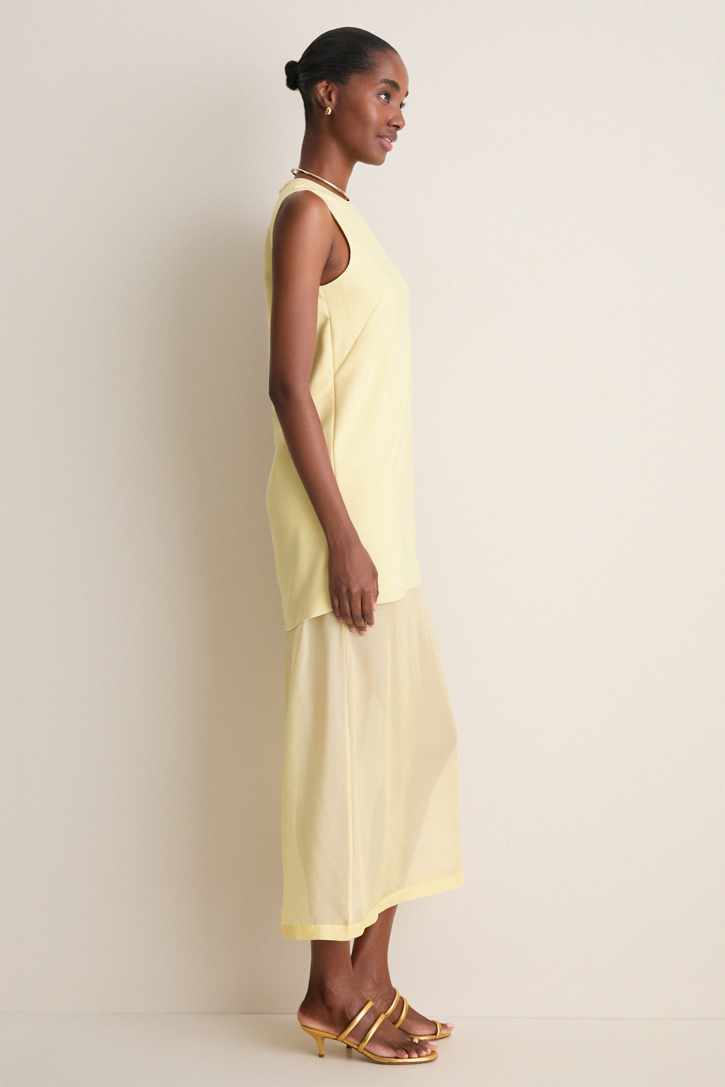 Pale Yellow Bonotto Crepe and Silk Chiffon Dress - Image 4