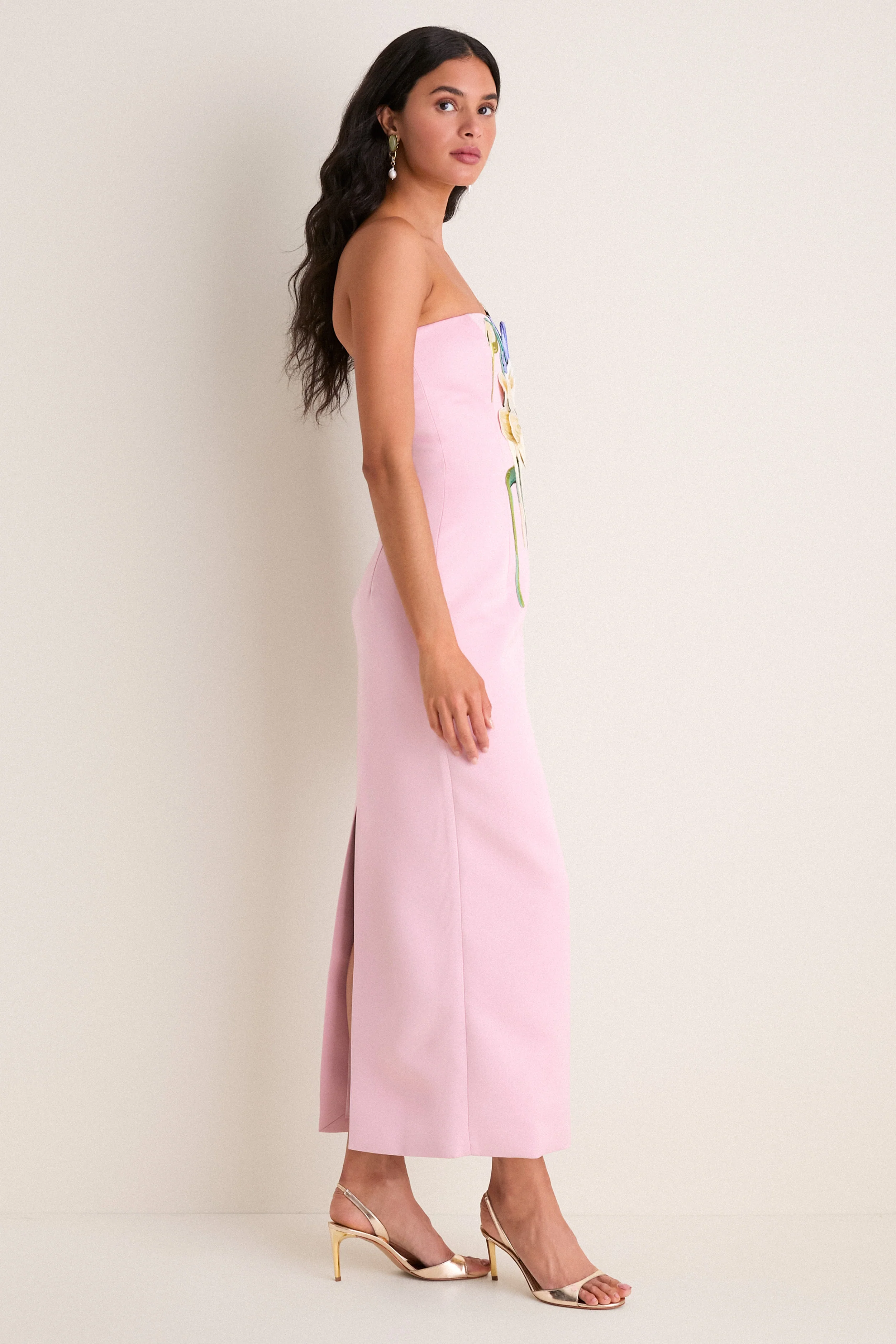 Pastel Pink Bouquet Print Rayna Embroidered Bustier Maxi Dress - Image 4