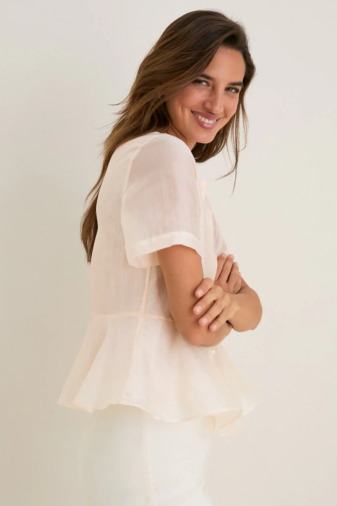 Peach Dust Organza Peplum Sylvette Blouse - Image 4