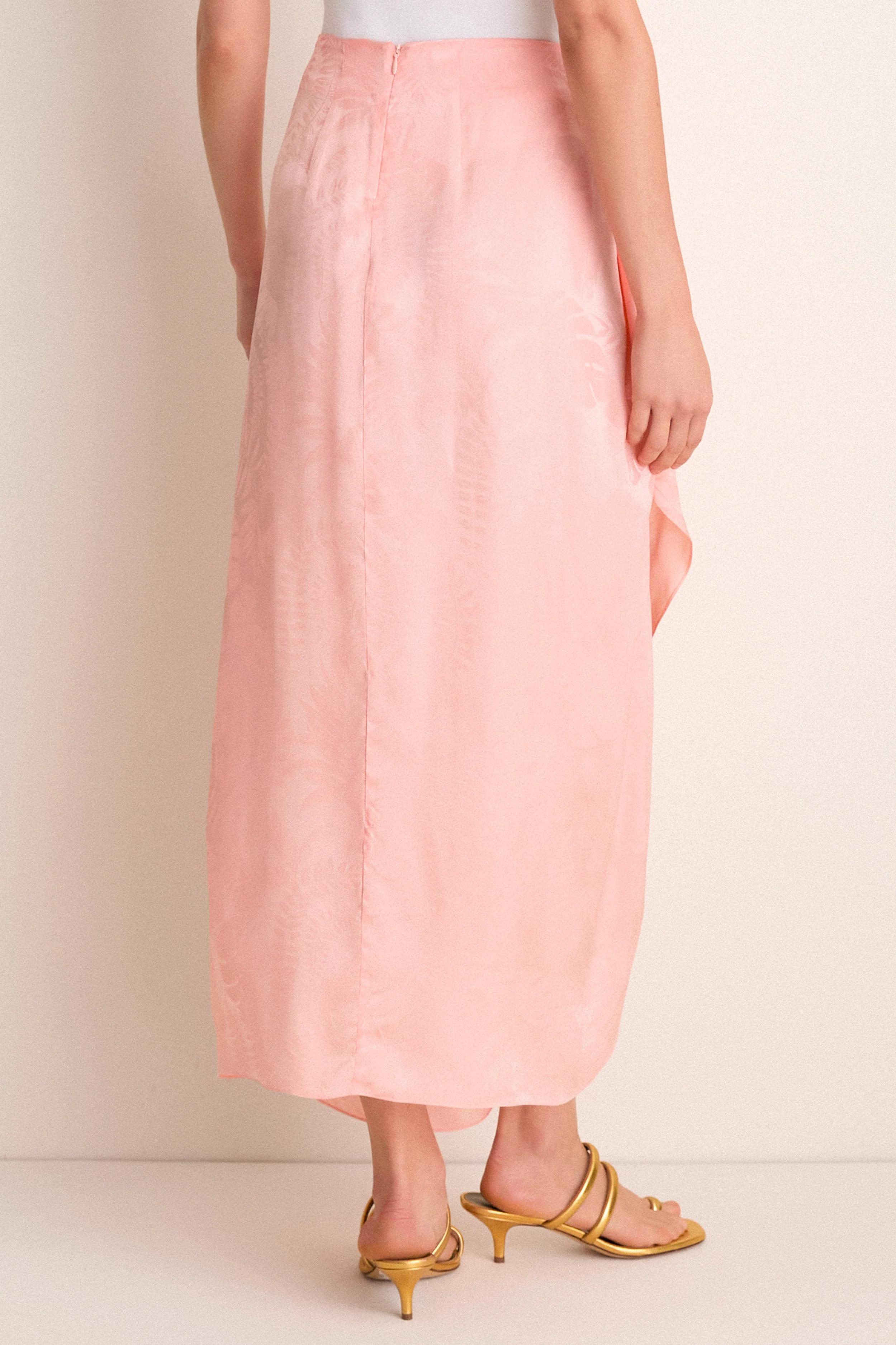 Peach Myanmar Silk Jacquard Midi Skirt - Image 4