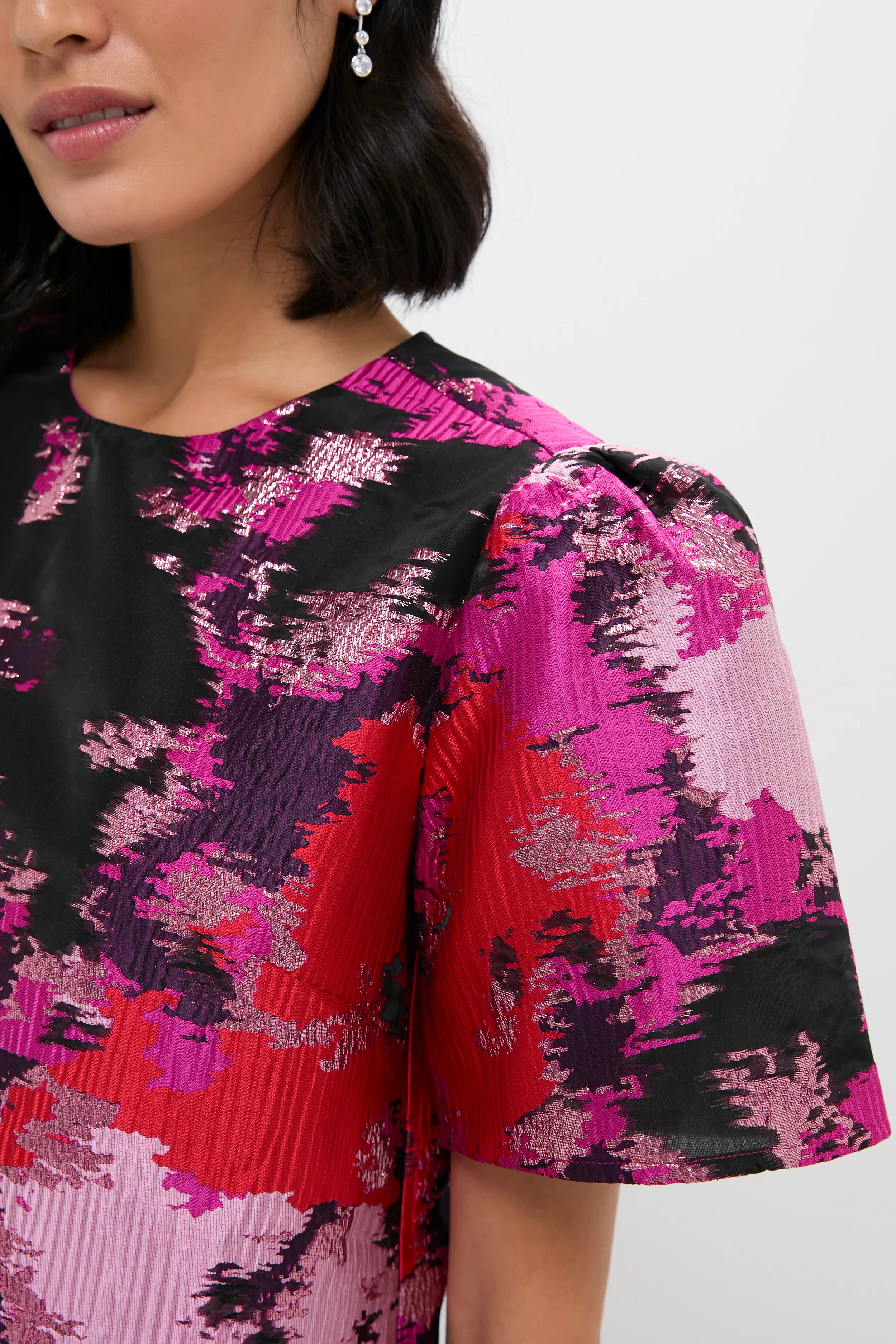 Pink and Red Lurex Abstract Jacquard Lyla Blouse - Image 5